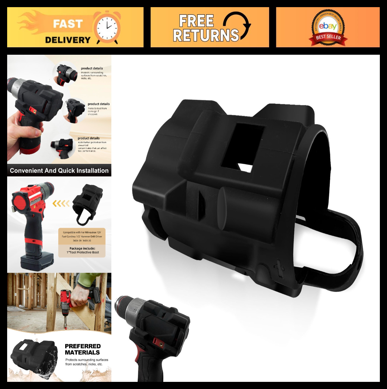 Protective Boot for 12V Cordless 1/2″ Hammer Drill/Driver – Fits 3404-20, 3403-2
