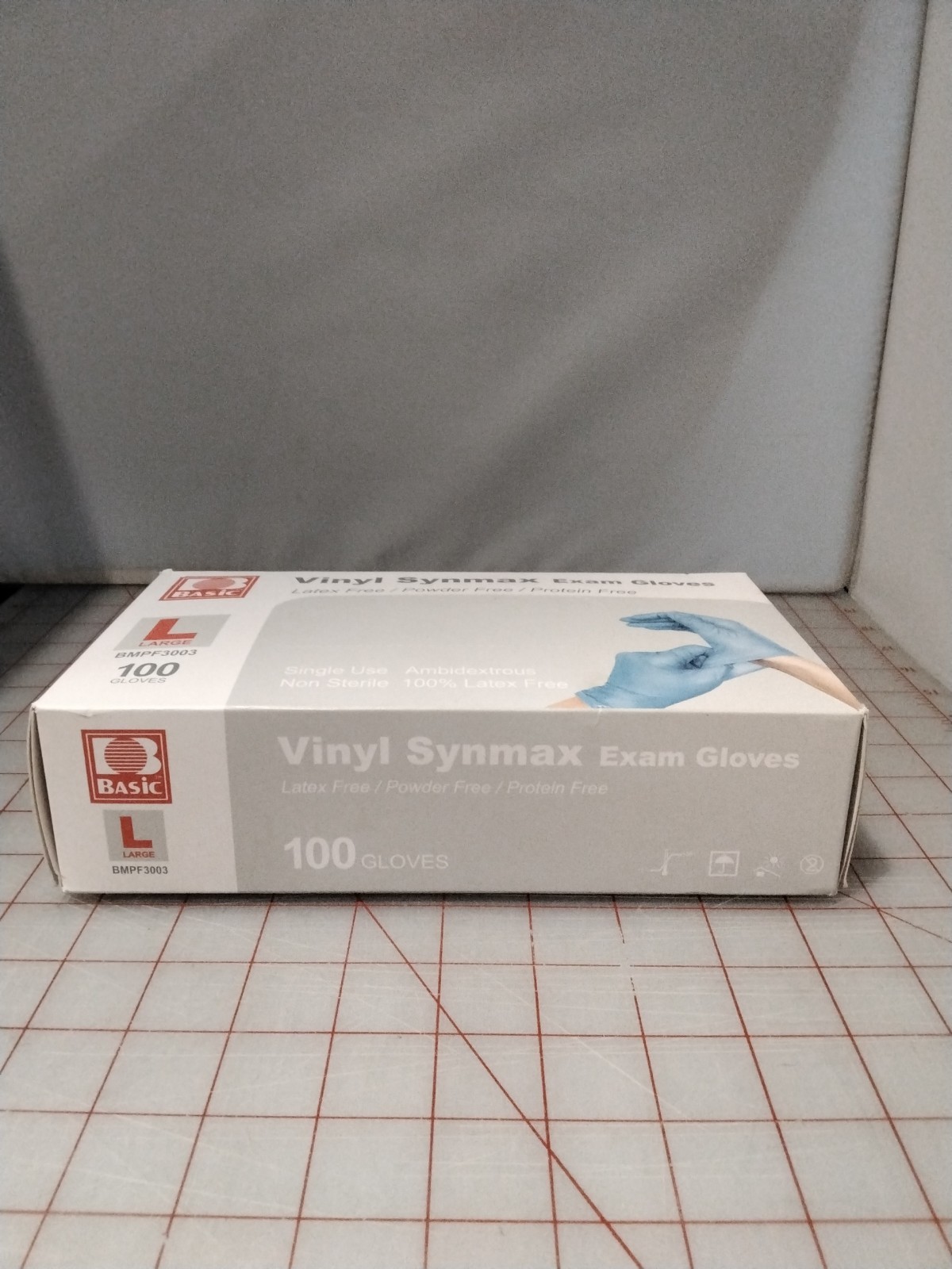 BASIC ~ VINYL SYNMAX EXAM GLOVES ~ LATEX FREE ~ POWDER FREE ~ 100 COUNT ~ LG – G