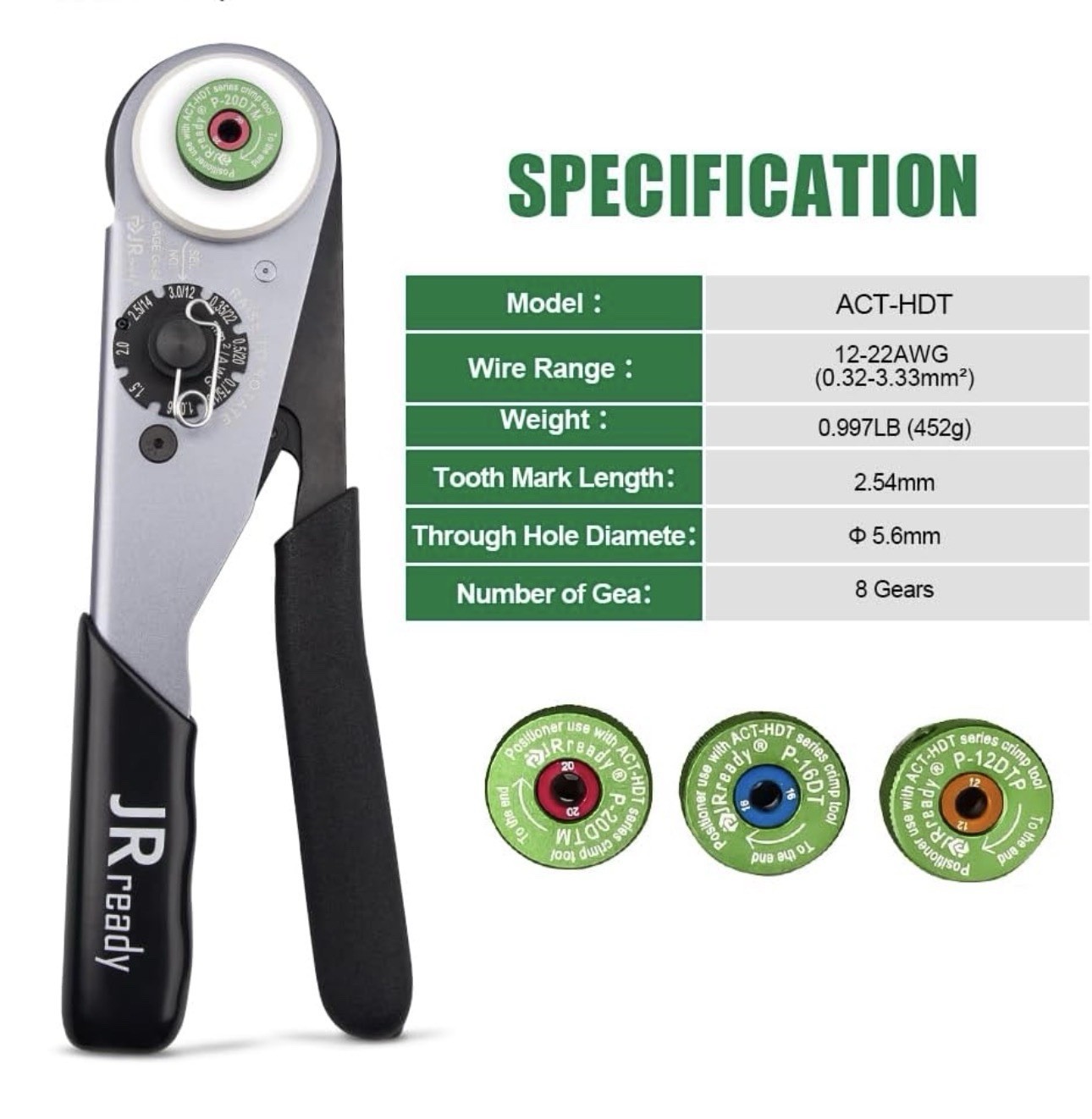 JRready ACT-HDT Series Manual 4-Indent Crimping Tool Kit, Black Sheath