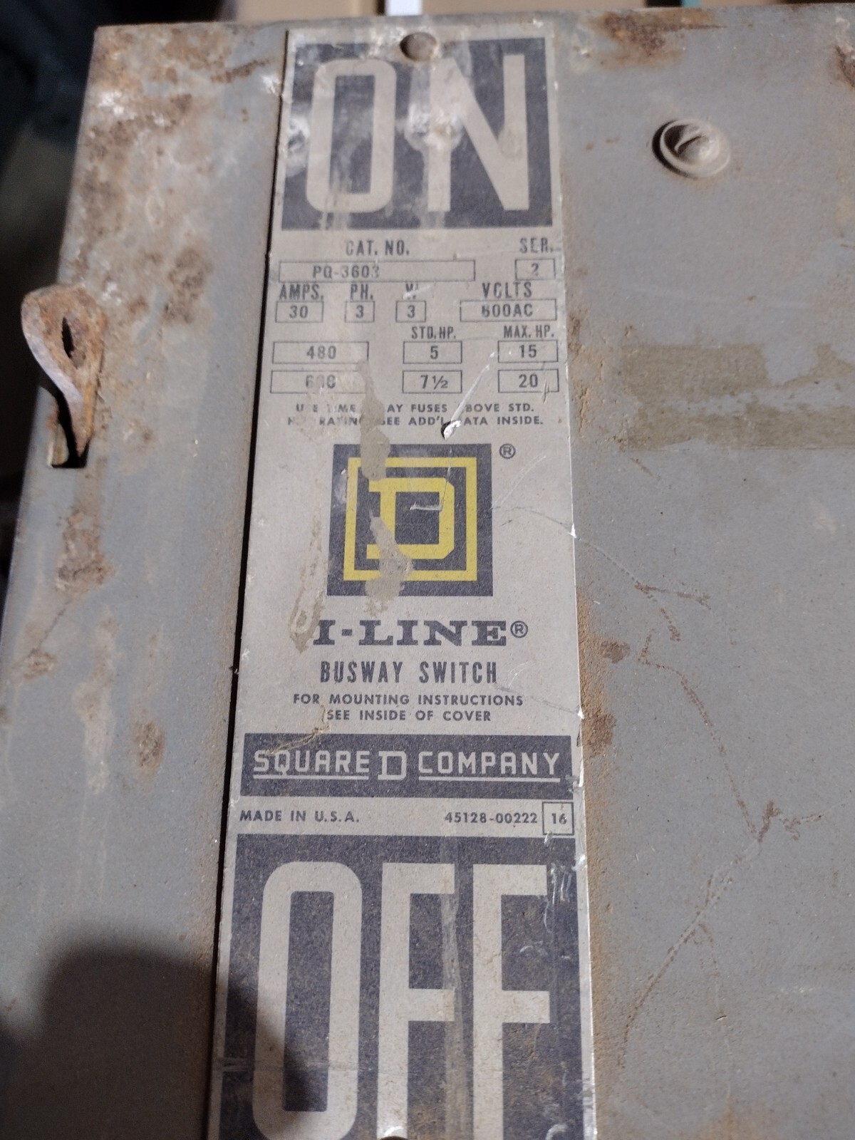 Square D PQ3603G 30A 600V Fusible Busway Switch
