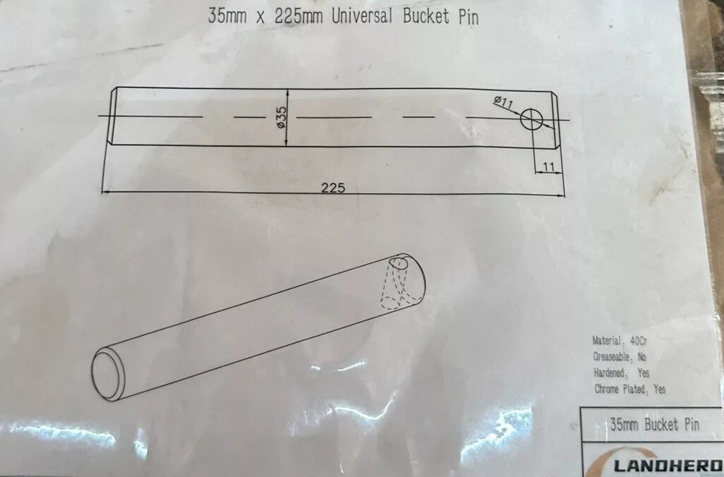 NEW UNIVERSAL EXCAVATOR BUCKET PIN 35MM X 225MM LandHero