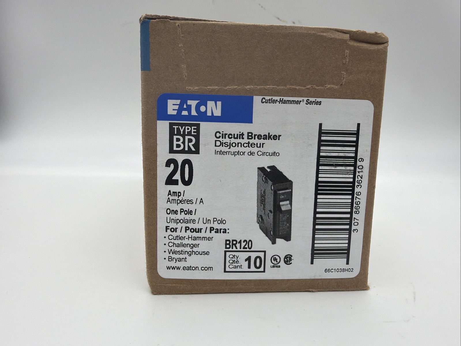 Box of 10 Eaton BR120 20A Single Pole Circuit Breakers NEW UL Listed