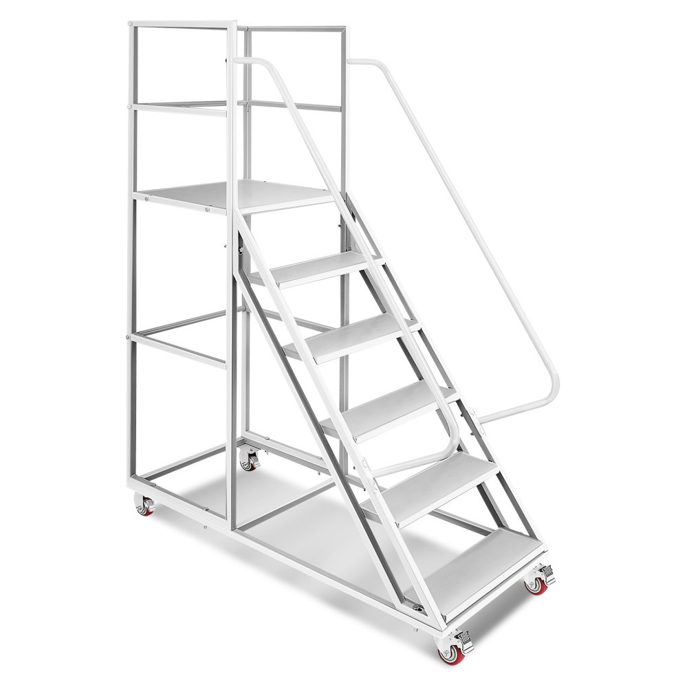 6 Step Rolling Warehouse Step Ladder, Movable Platform Ladder with Locking Wheel
