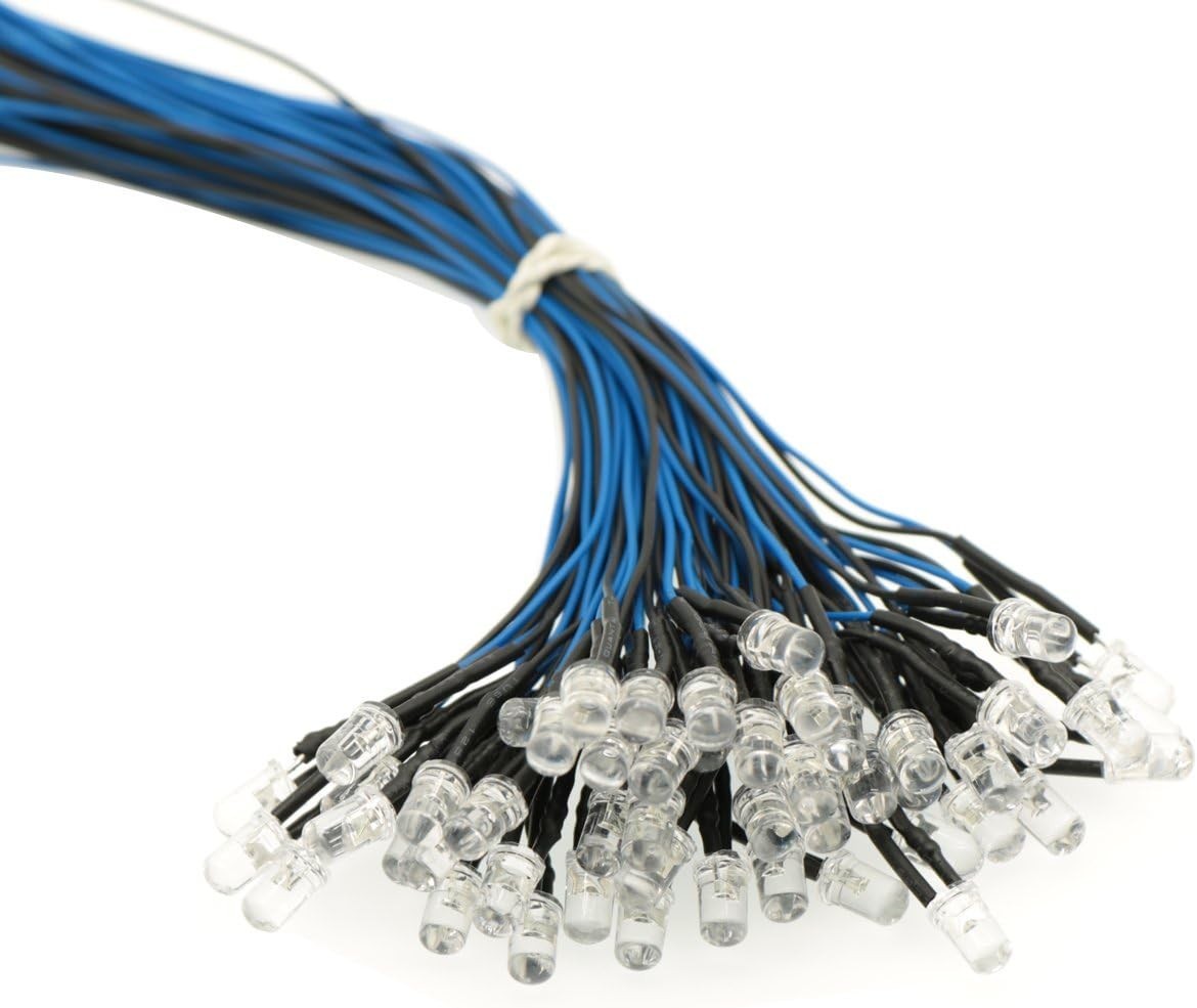50PCS Ultra Bright 12v Pre Wired LED Diodes Light -Blue