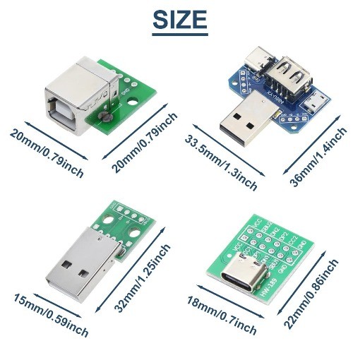 8 Pcs USB to DIP Adapter 2.54mm Pitch Type C B 2.0 Male 3 Style: Connector Set