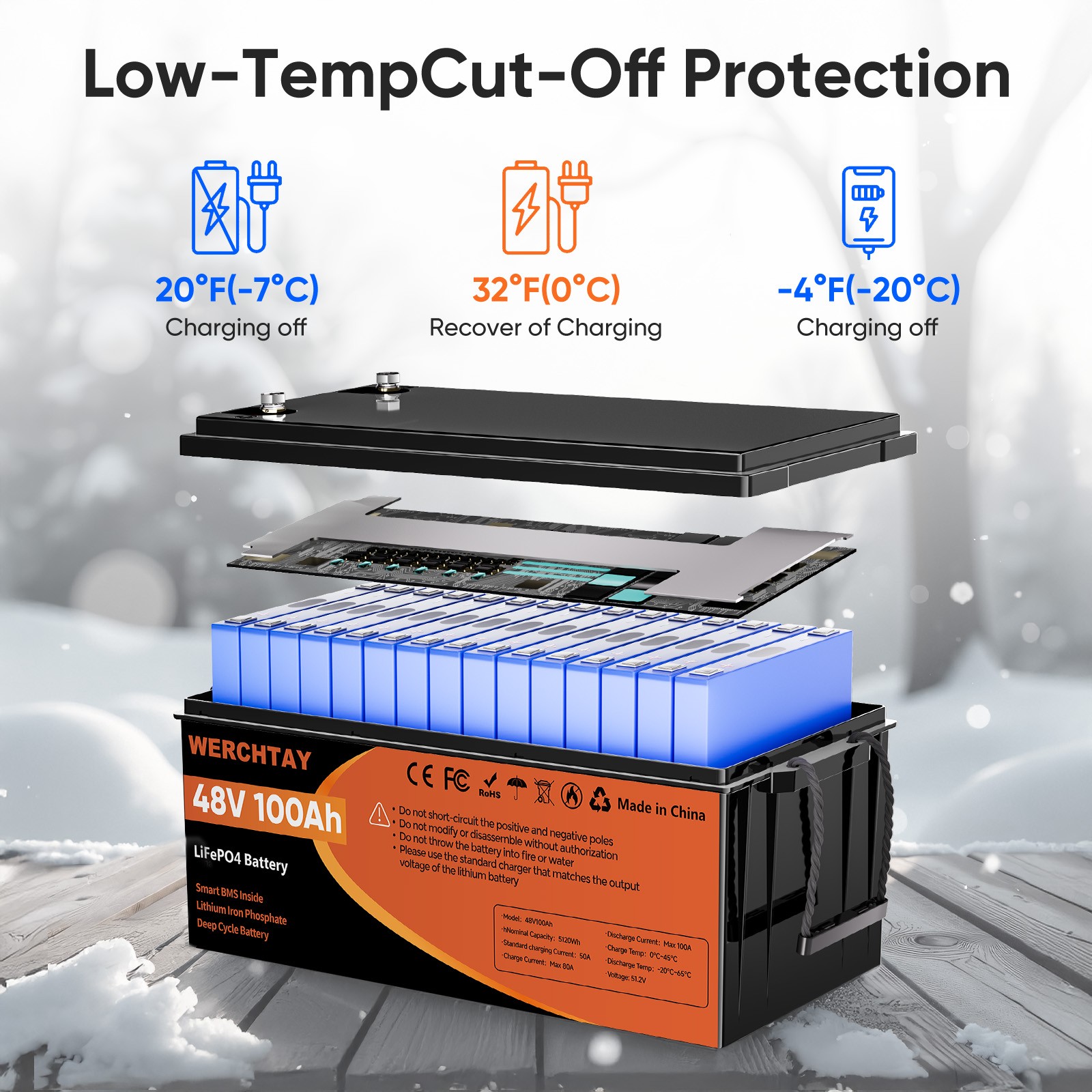 48V 100Ah LiFePO4 Battery with BMS Deep Cycle for Marine Off-Grid Power Golf Car