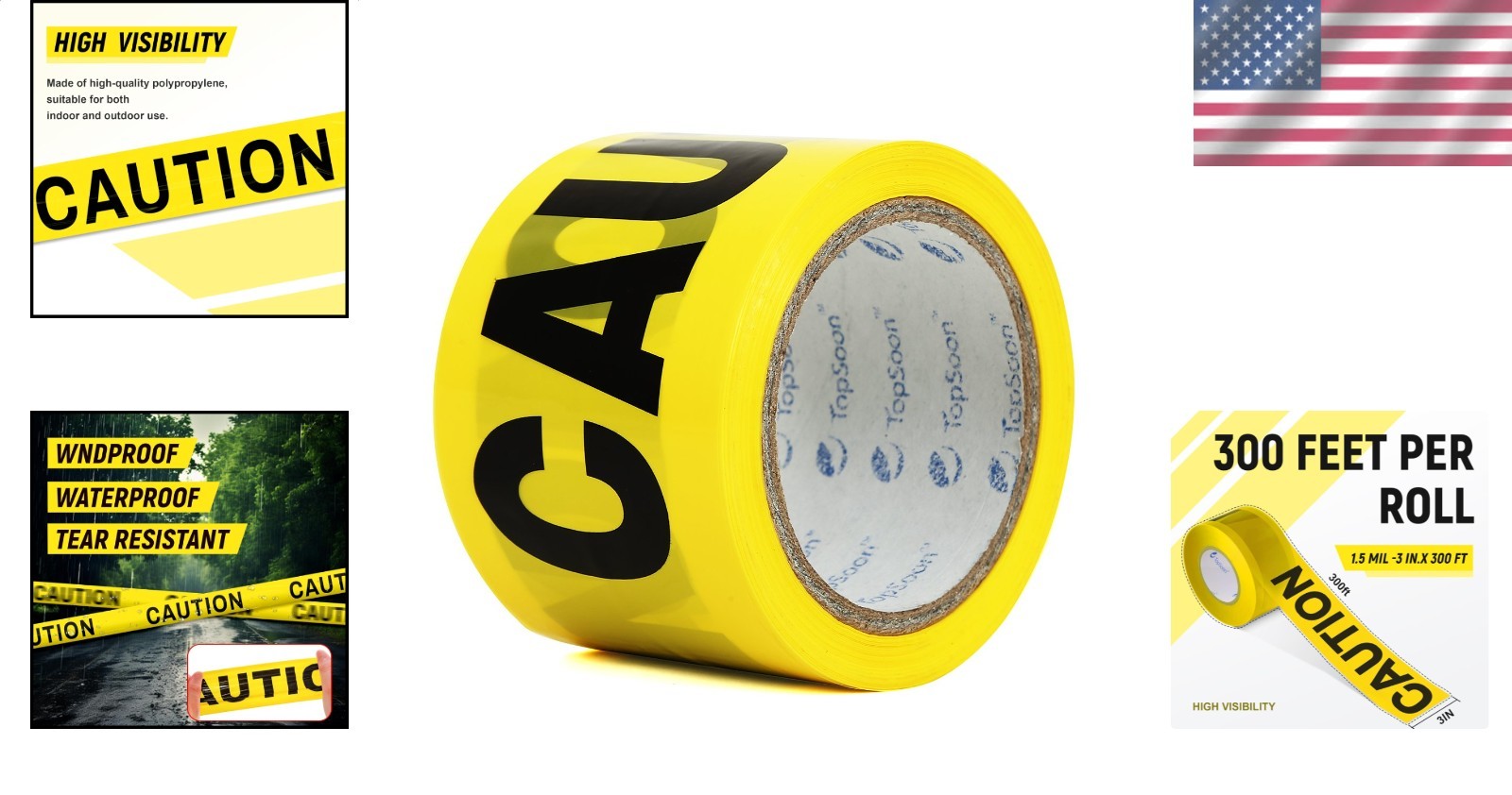 Yellow Caution Tape 3-Inch 300ft Roll Non-Adhesive Highly Visible Safety Barrier