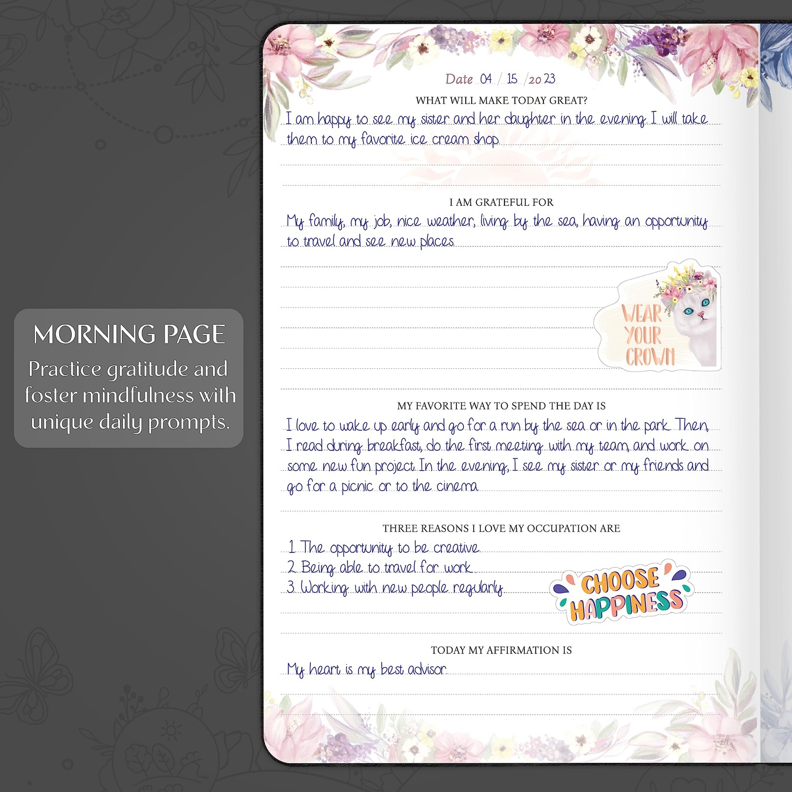 Legend Gratitude Journal – Guided Daily A5 (5.8” x 8.3”), Black debossed