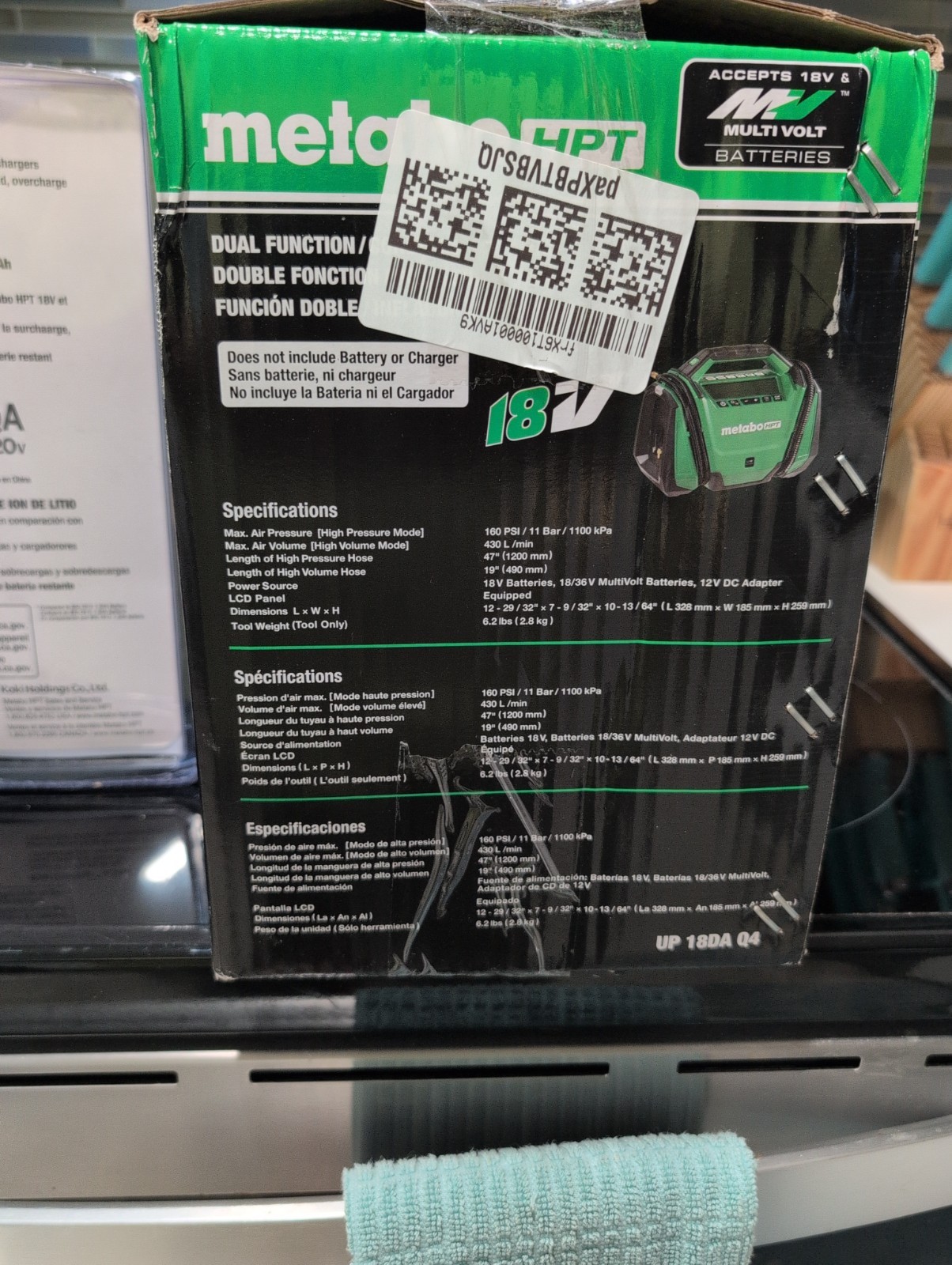 Metabo HPT 18V Cordless Inflator With (2) 2ah Batteries And Charger UP18DAQ4