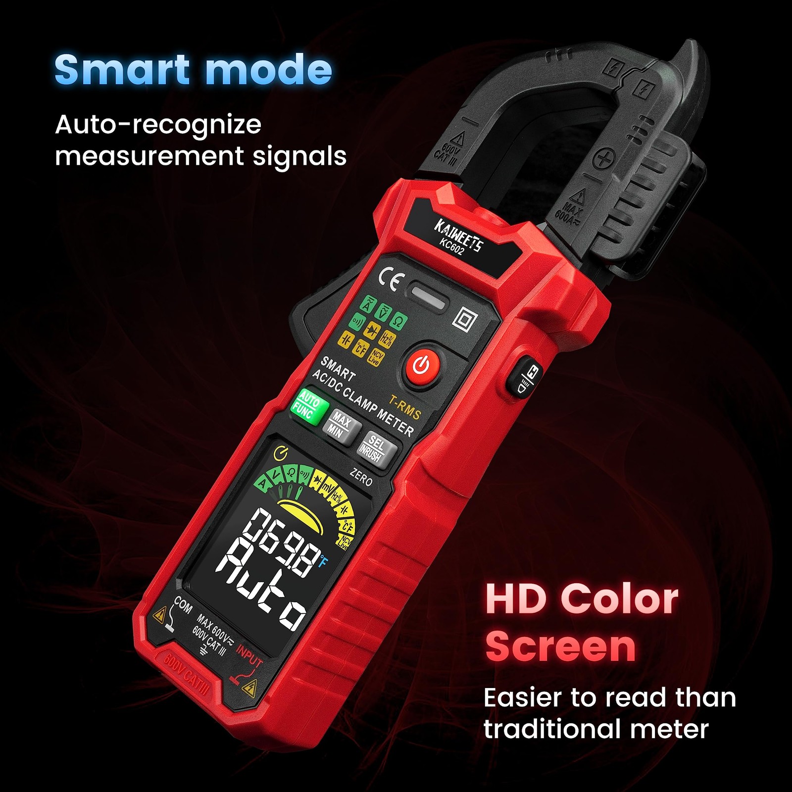 Smart Digital Clamp Meter with HD Screen, Inrush Current & Auto-Ranging