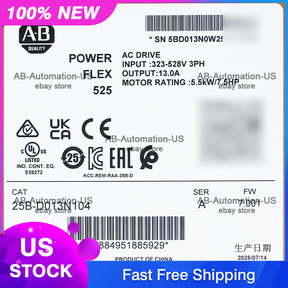 2025 NEW Allen Bradley 25B-D013N104 PowerFlex 525 5.5kW 7.5Hp AC Drive