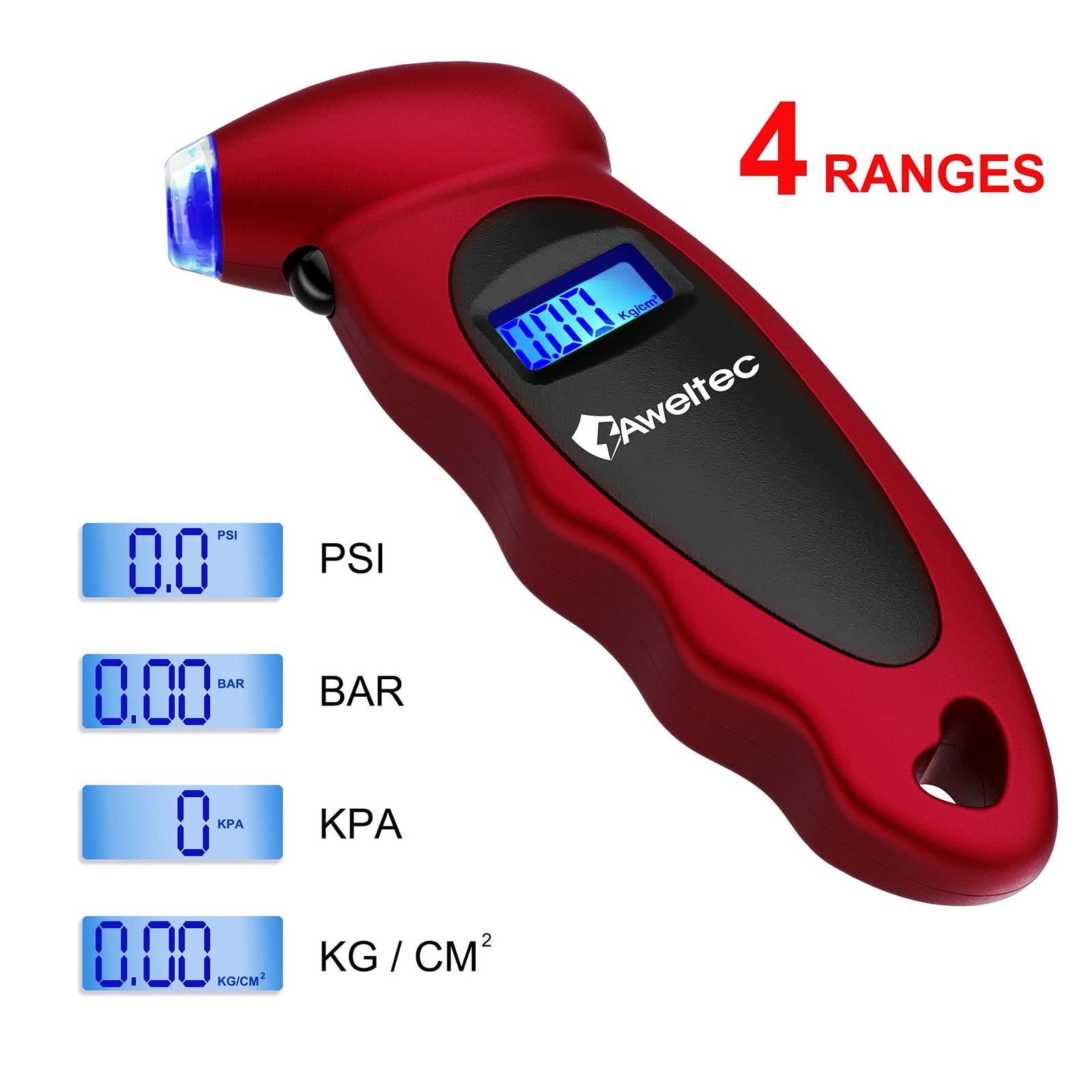 AWELTEC Digital Tire Pressure Gauge,Accurate Air Gauge 1 Pack, Red(1PK)