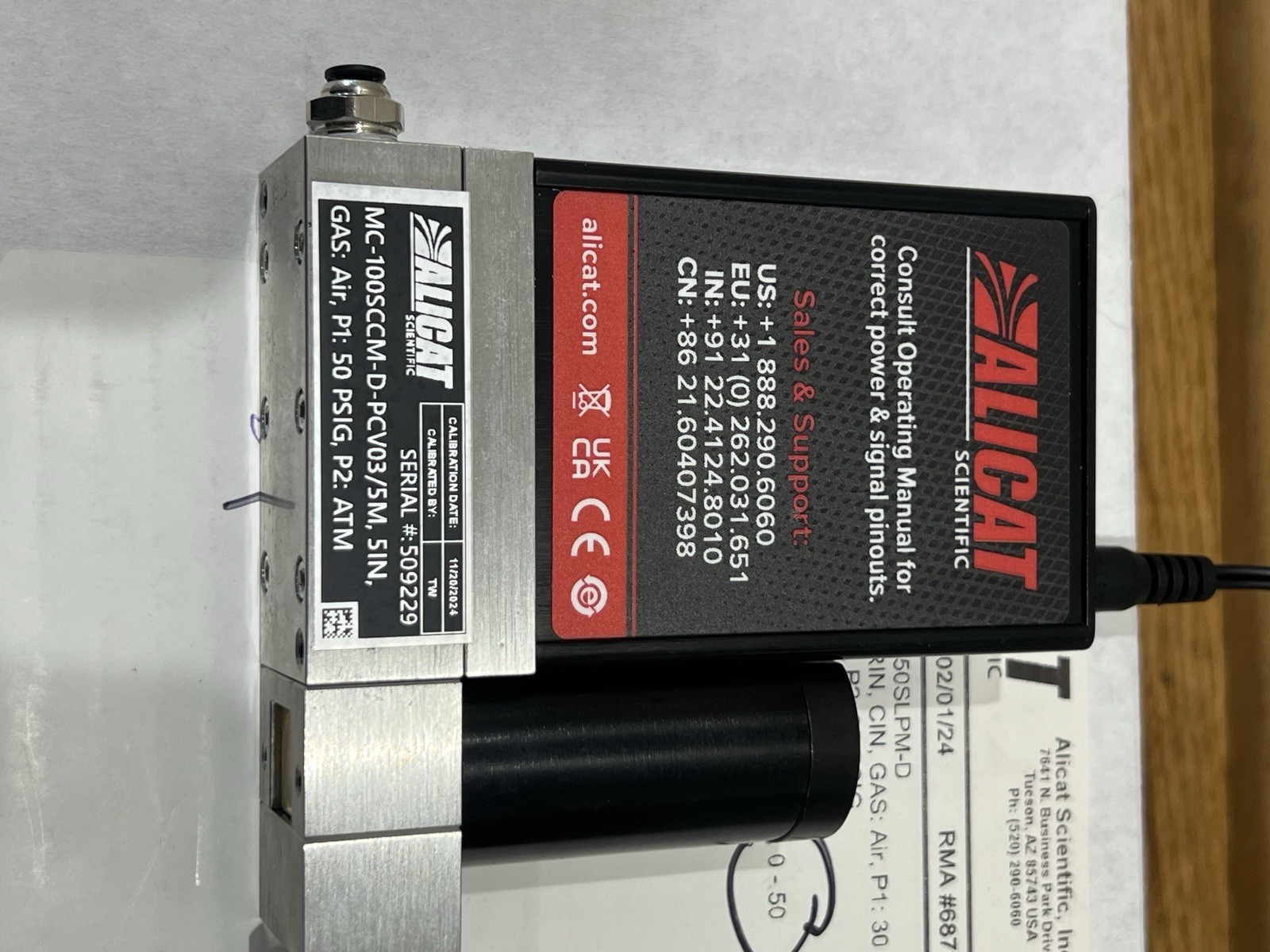 Alicat Scientific Digital MC-100SCCM-D-PCV03/5M Air Pneumatic Flow Control Meter