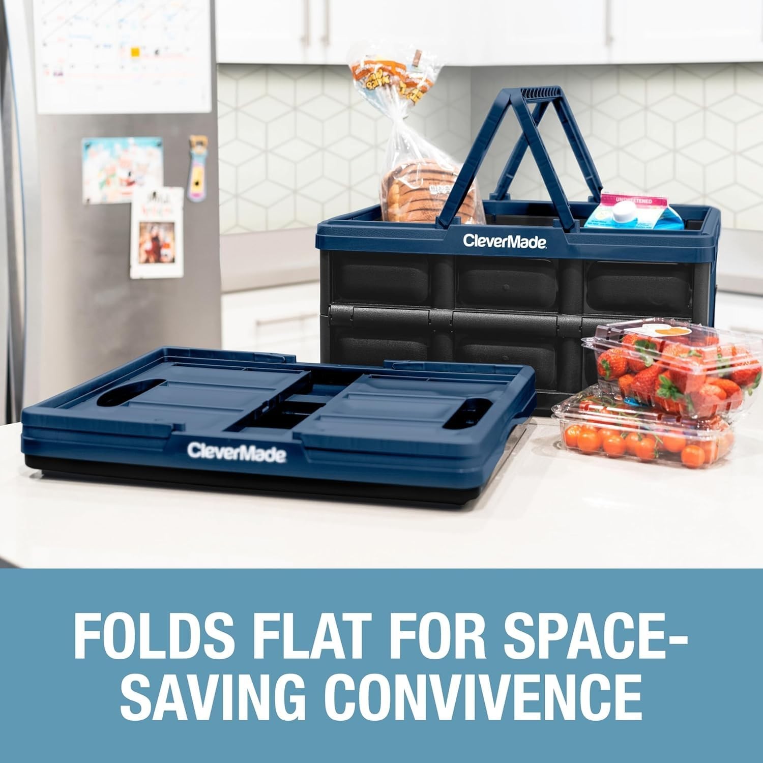 Collapsible Shopping Basket 32L Storage Crate – Durable Grocery Carrier, 35 lb C