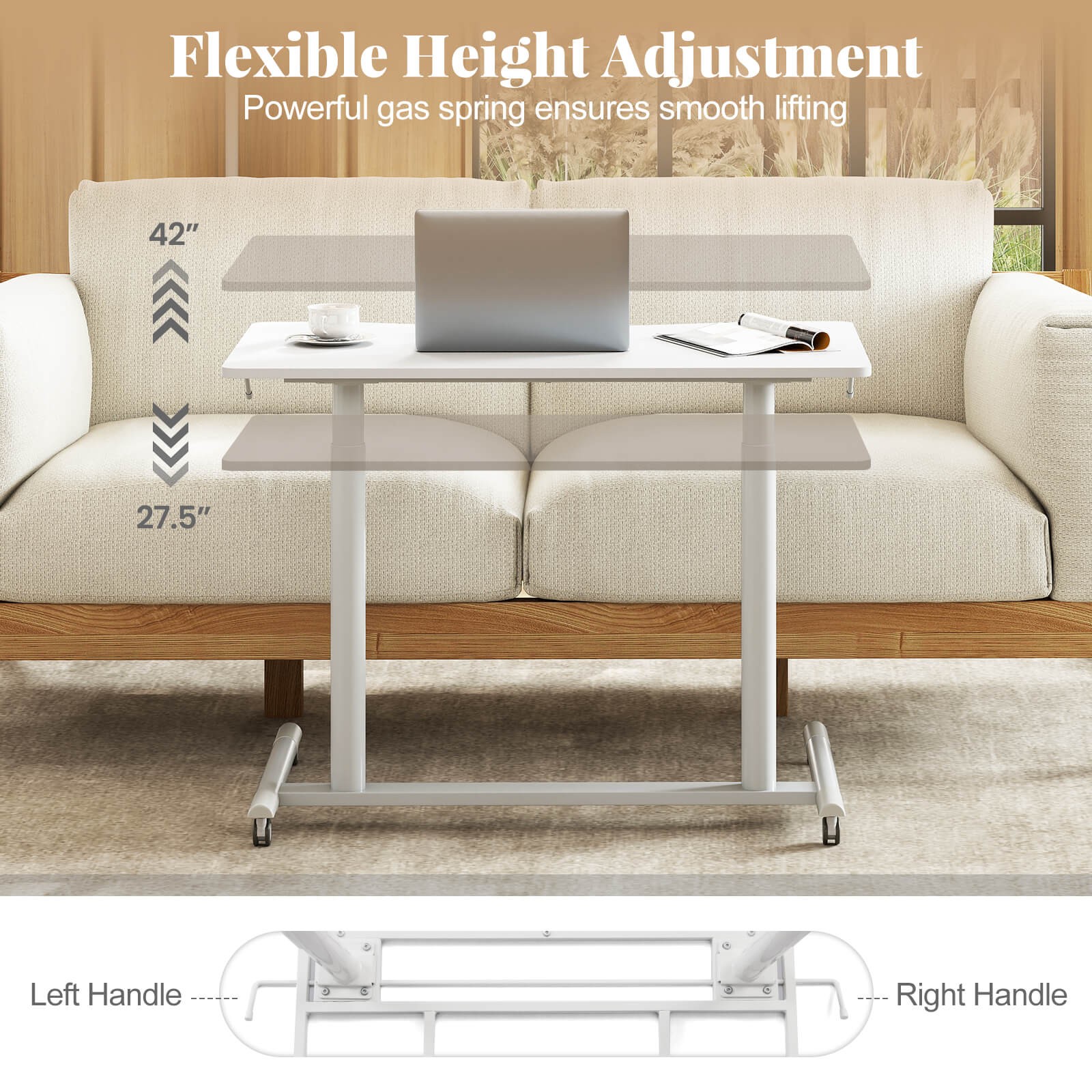 Costway Height Adjustable Computer Desk Sit Stand Rolling Notebook Table White