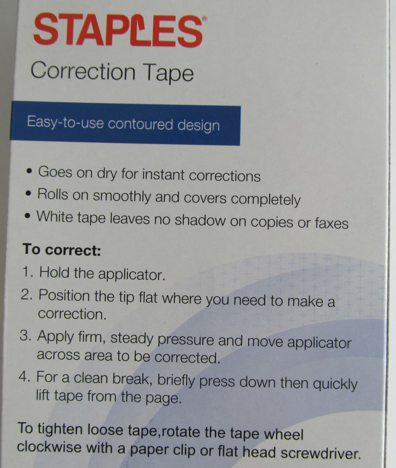 10-PACK STAPLES 51666 TOPWINDER CORRECTION TAPE CONTOURED WHITE .19″ x 26′ EACH
