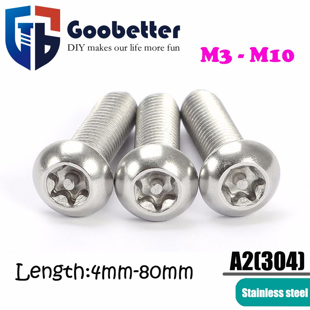 Security Screws A2 Stainless Steel Socket Button Torx Pin M3 M4 M5 M6 M8 M10