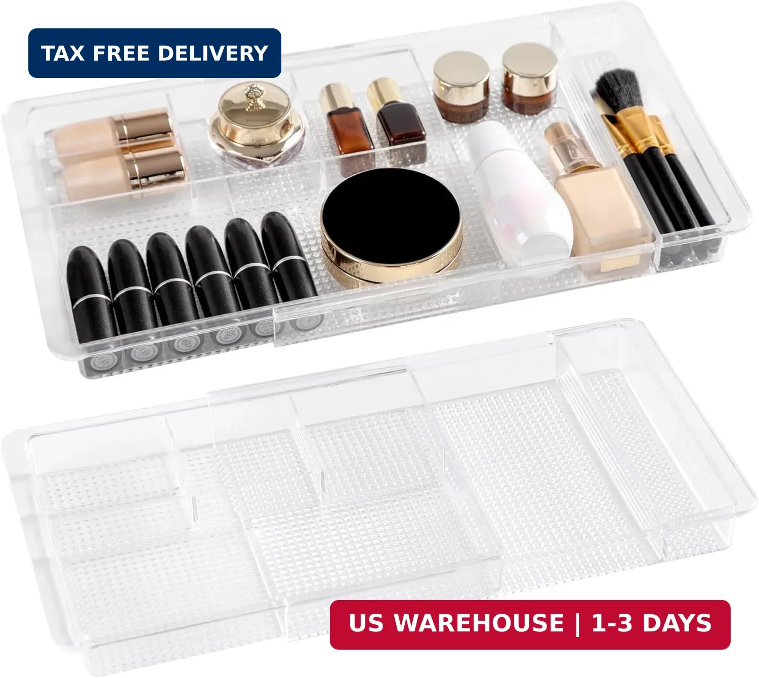 Oubonun Expandable Drawer Organizer 11.1″ to 19.2″ Width, Shallow Cosmetic Organ