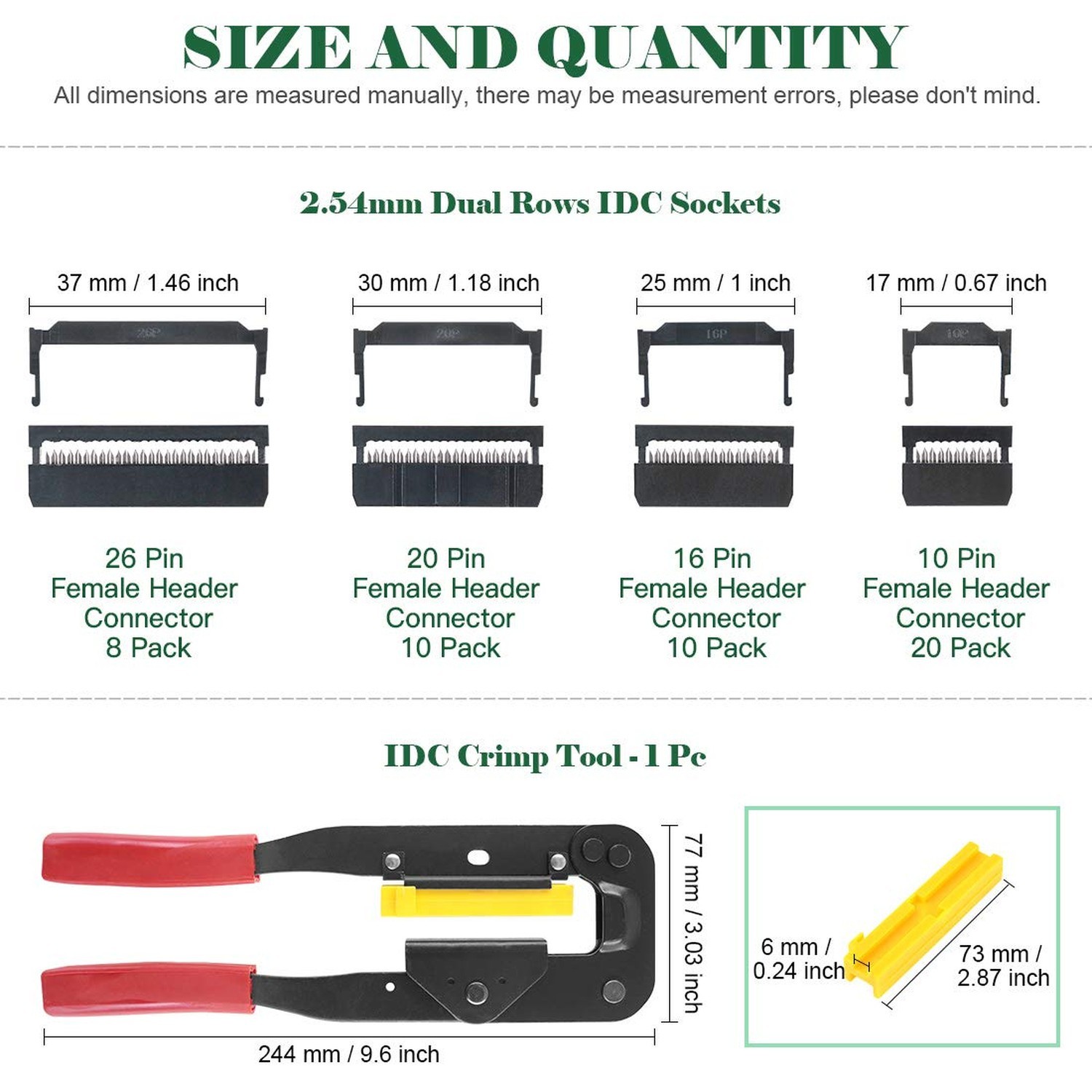 49-Piece IDC Cable Connector Kit with Crimping Tool Flat Ribbon Cable Connectors