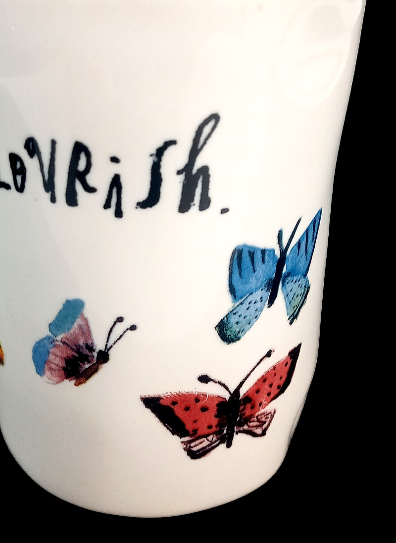 Rae Dunn Magenta Pencil Brush Holder Vase FLOURISH Butterflies Porcelain 4″X3″