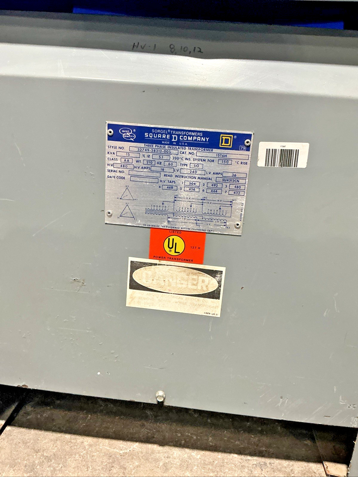 Square D 15 kVA 480V Transformer 3PH 60HZ 480Y/240V 15T6H 🟦