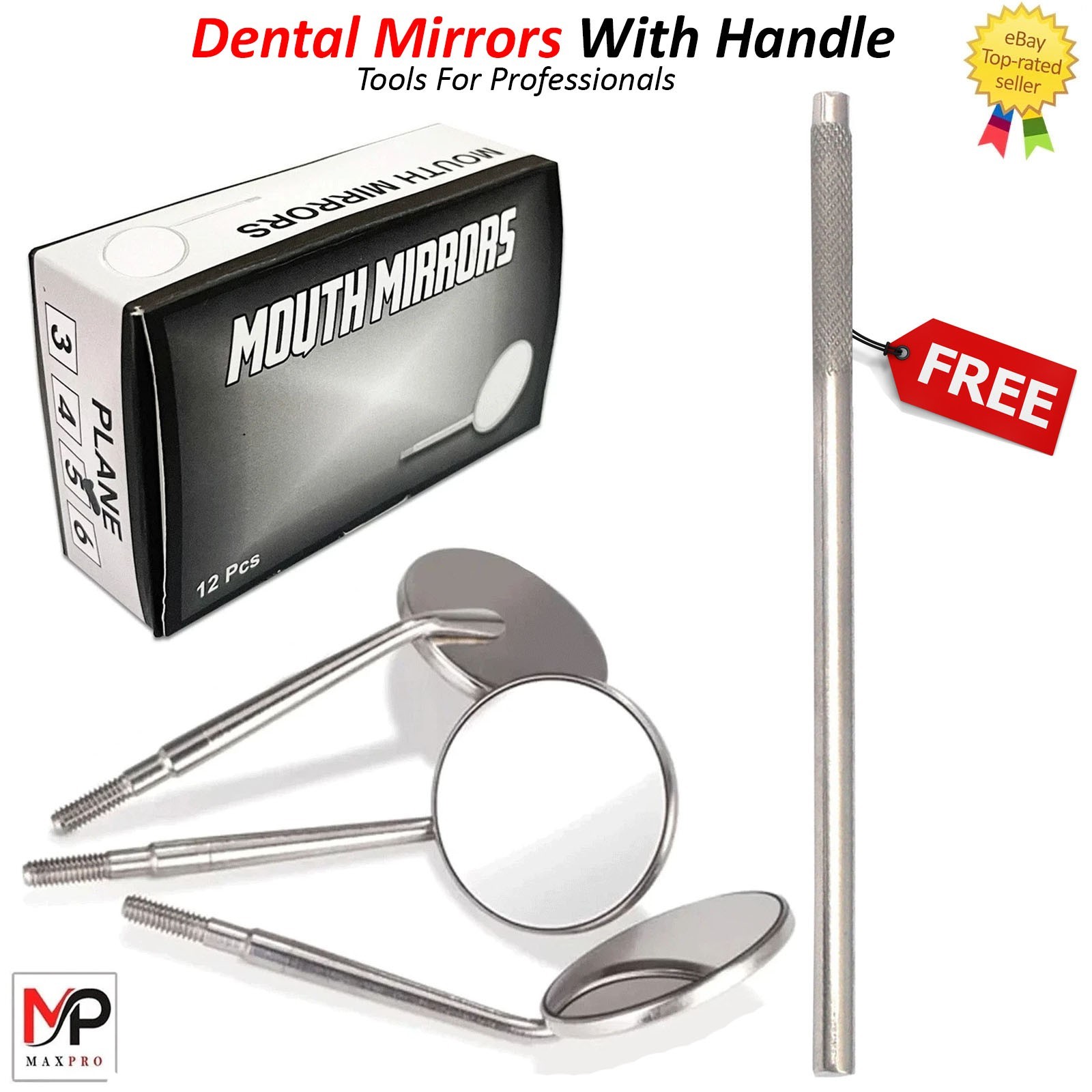 New Premium 12 x Dental Mouth Mirror heads Cone Socket #5 Plain + Free Handle