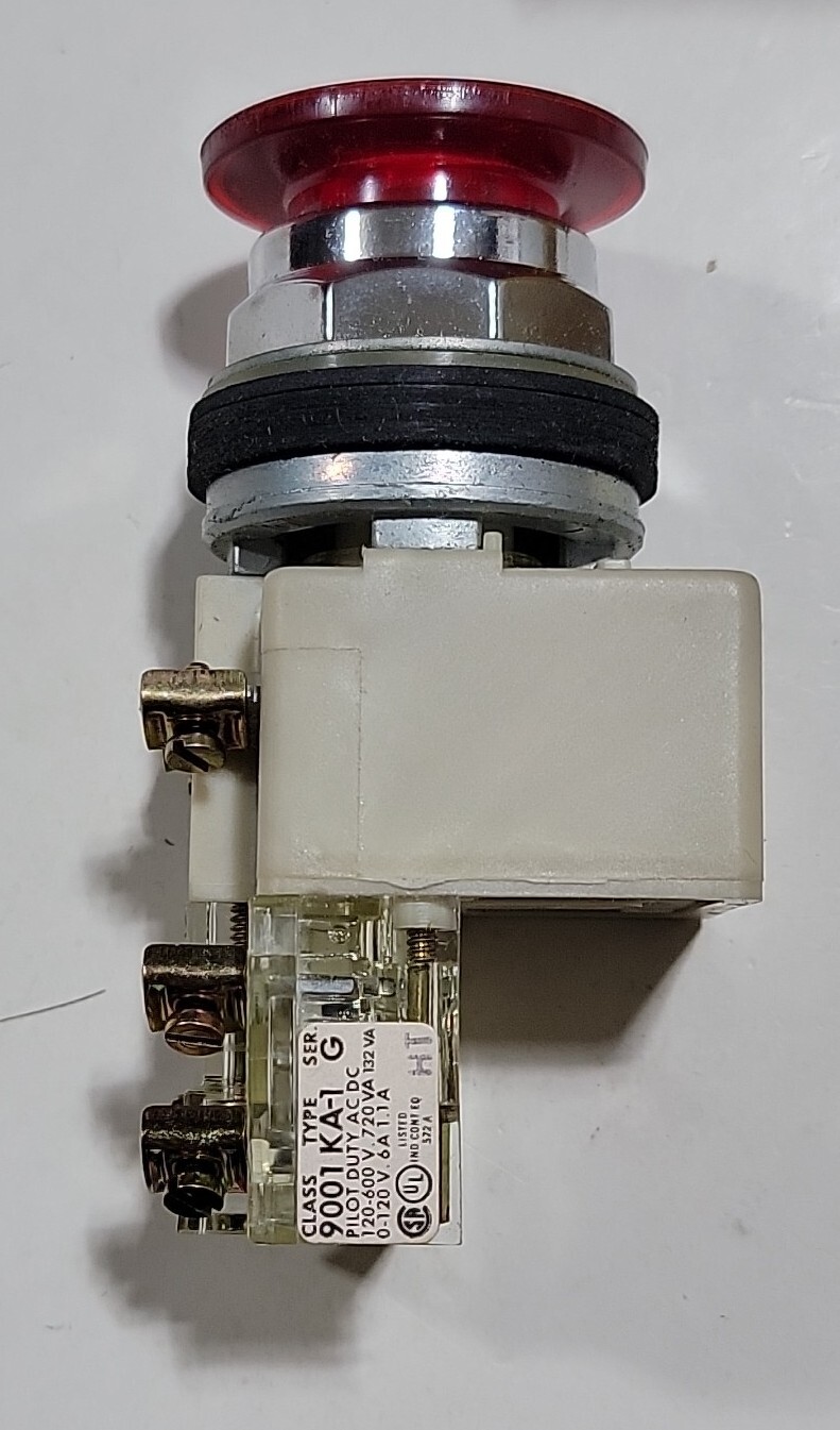 Square-D 9001-KR9P1RH13, Illuminated Red Push-Pull E-Stop, 110-120VAC, 1NO+1NC