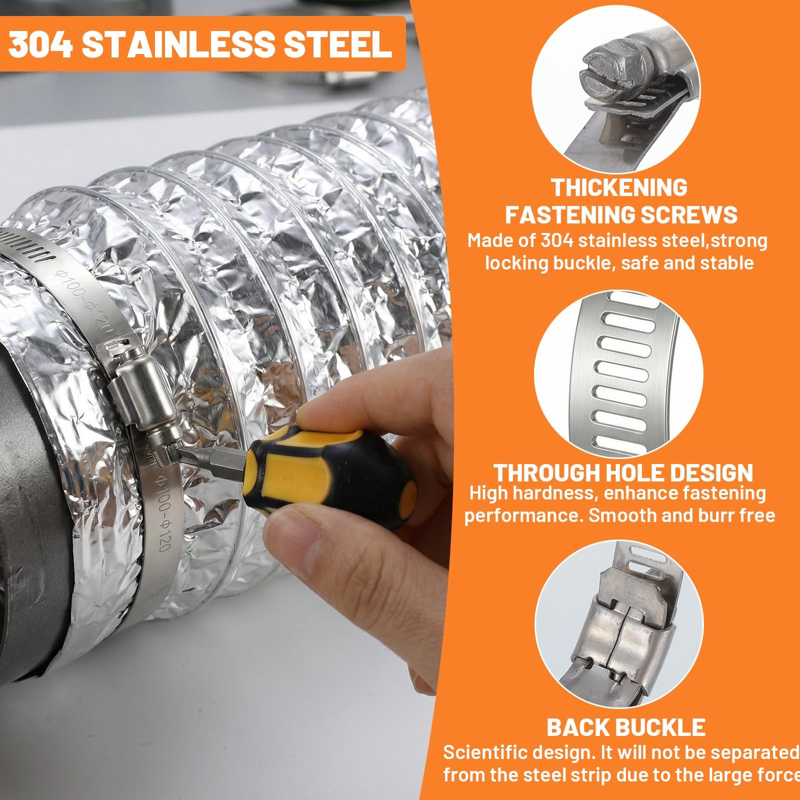 50 Pcs Stainless Steel Hose Clamp Adjustable 1-13/16″ to 2-3/4″ 46-70 mm…