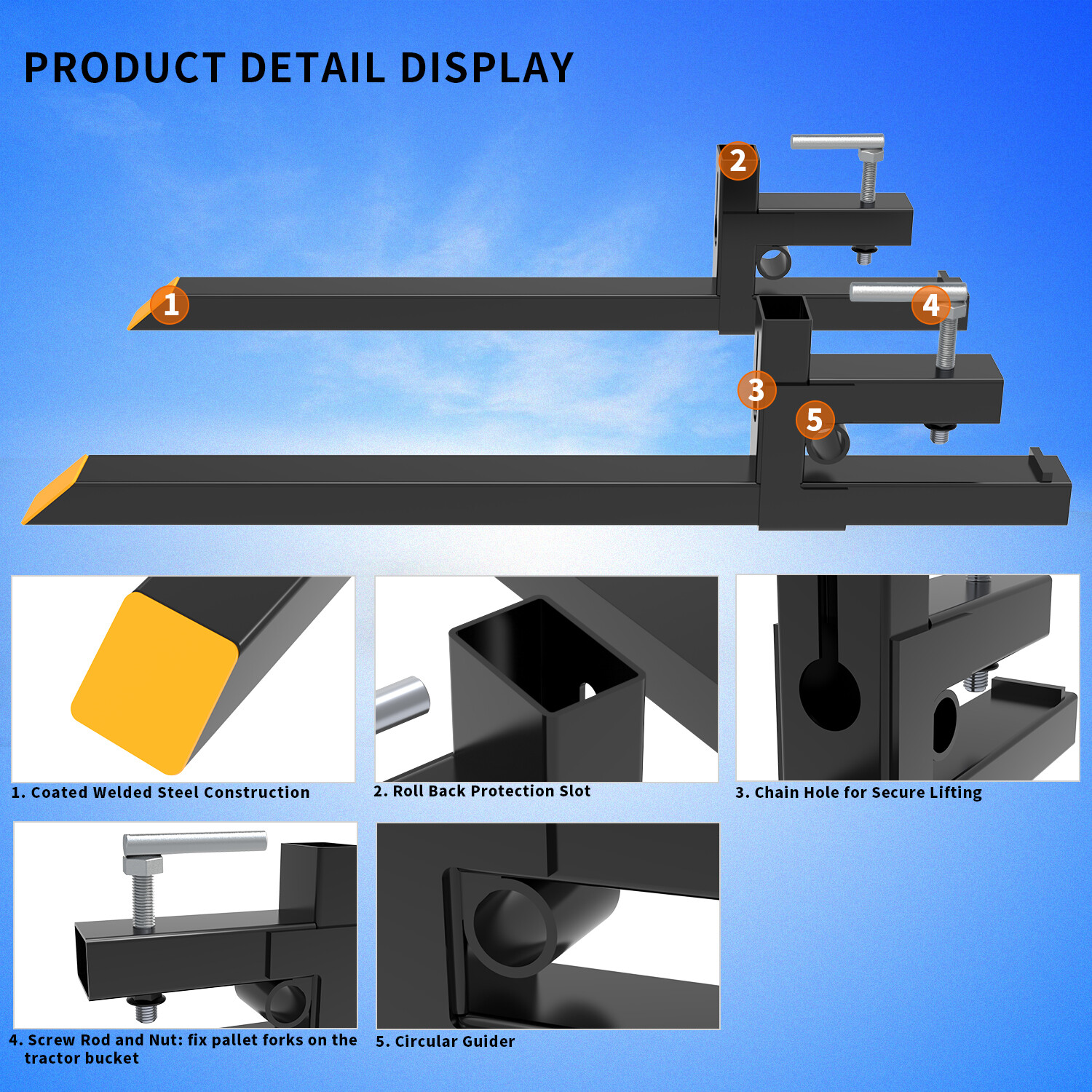 1500lb 43″ Tractor Bucket Pallet Forks Clamp Kubota Loader Skid Steer Attachment