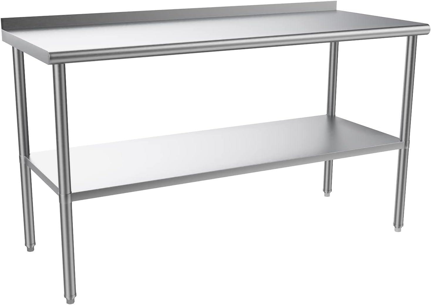 60» x 24» Stainless Steel Table for Prep & Work with Backsplash for Kitchen