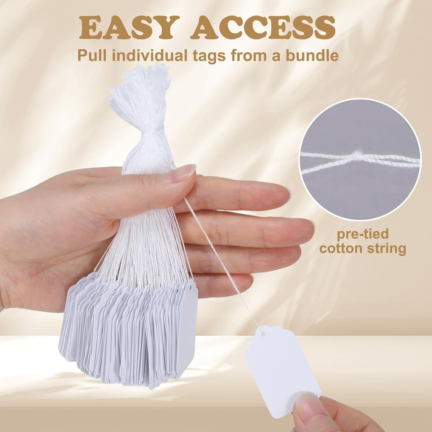 1000 PCS White Price Tags with String – 1.75 X 1.1 Inch Heavy Duty 250 GSM