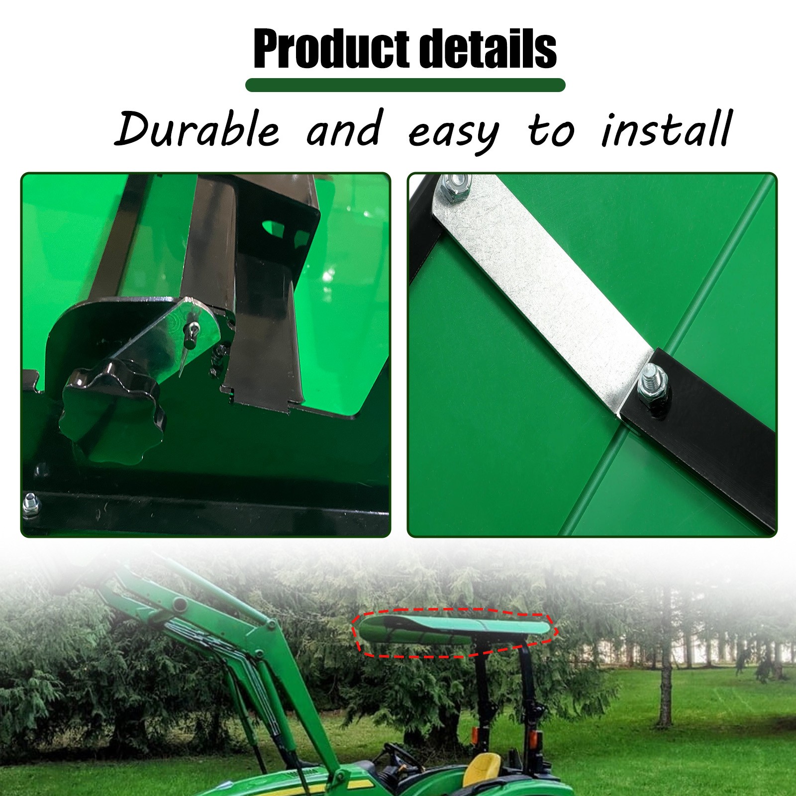 Green Tuff Top Tractor Canopy 52″ X 52″ For John Deere 2″ x 2″ or 2″ x 3″ ROPS