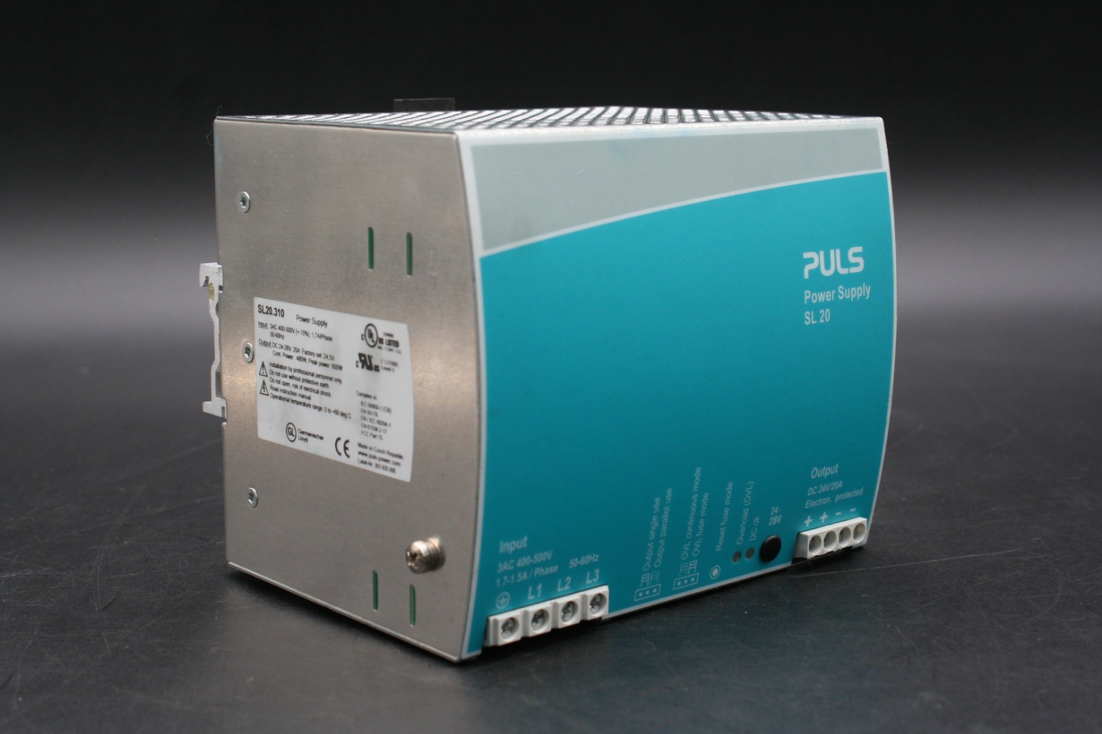 One (1) PULS SL20.310 Power Supply, 3 Phase, 480W, 400-500V AC, 24-28V DC