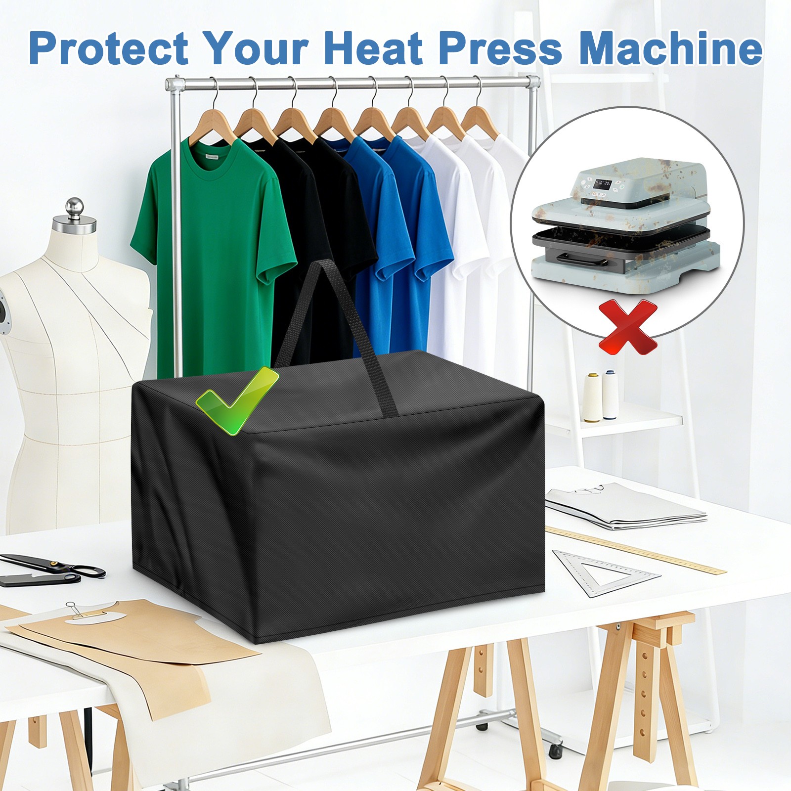 Heat Press Machine Dust Cover Water Resistant Protector with Handle & Drawstring