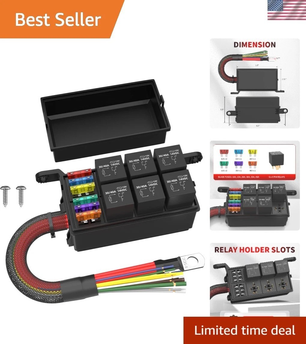 Automatic Operation 12V Relay Box – 6 Way Waterproof Panel with Fuses Included