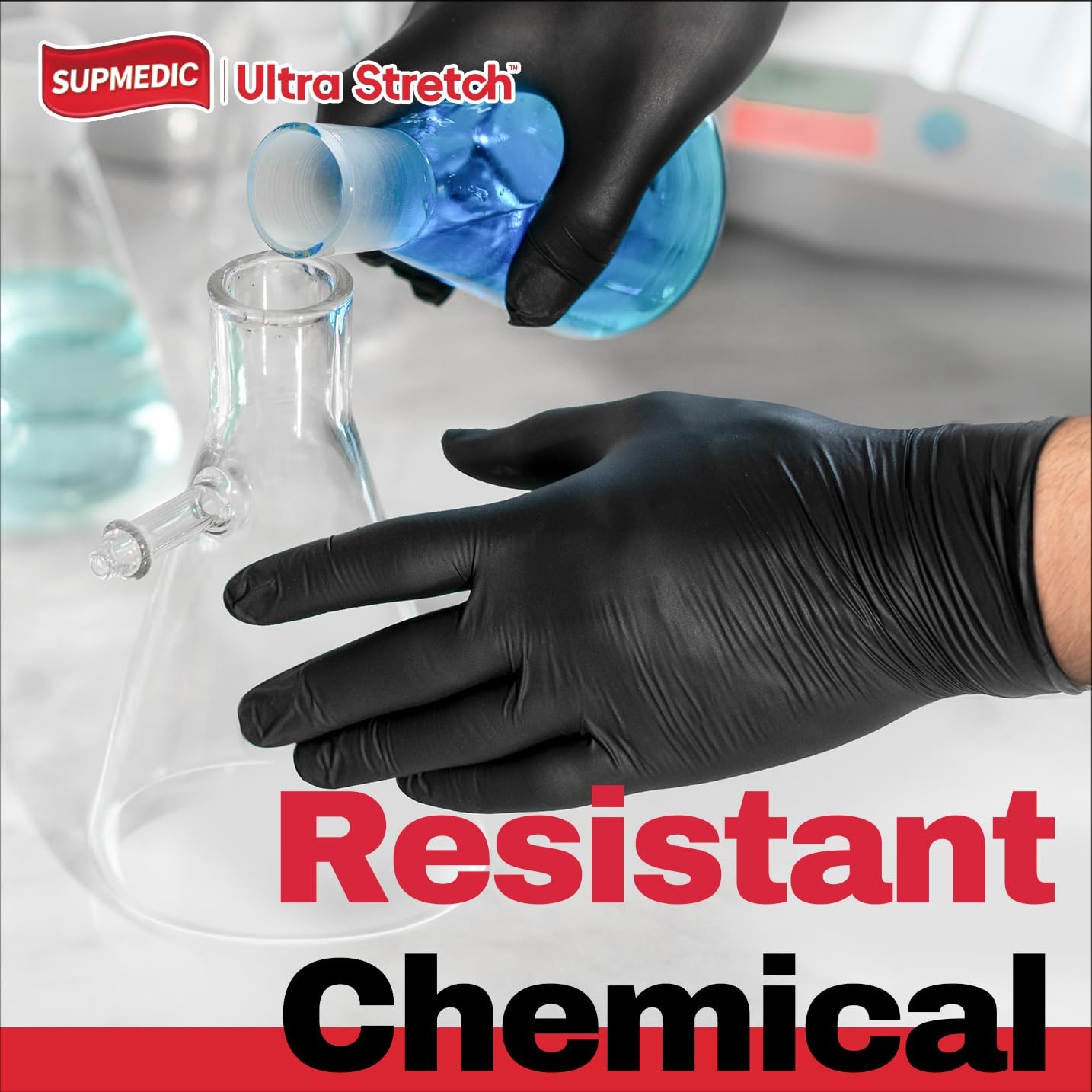 Supmedic Black Nitrile Exam Gloves, 5 Mil Chemical Large, (Black) Large