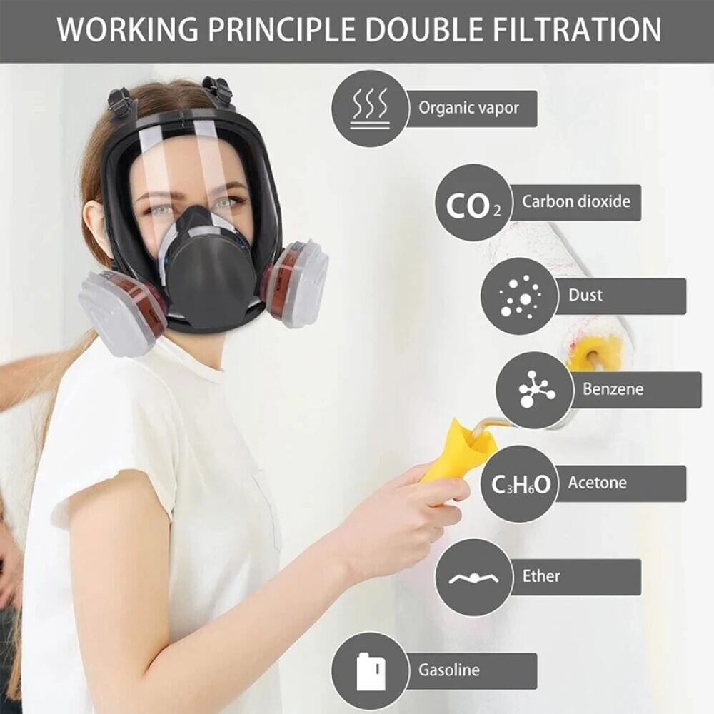 Half/Full Face Mask With Goggles Filter Anti-Dust/Gas Respirator 6200 Reusable