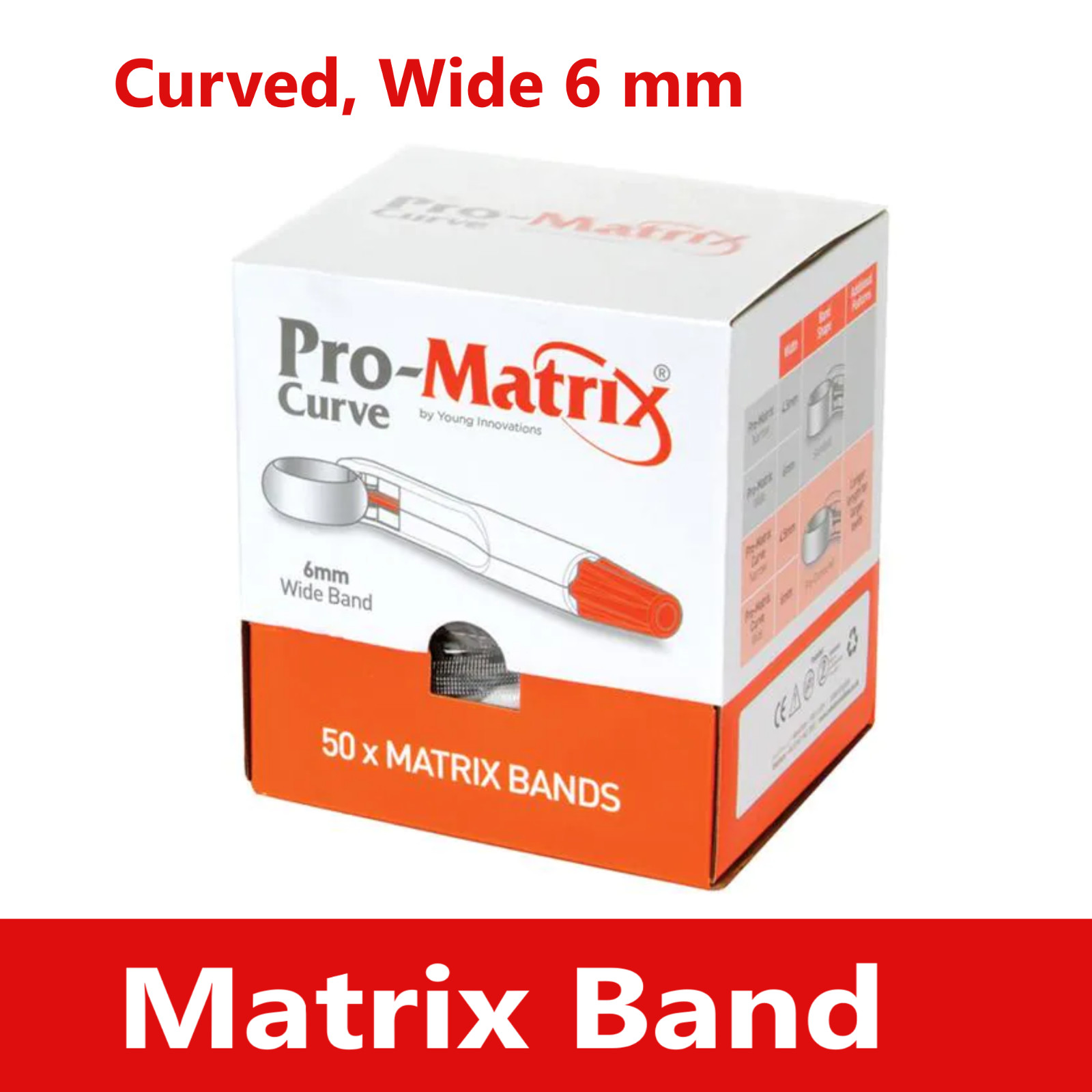 Dental Pro-Matrix Band Curve – Wide, 6.0 mm, 50/Bx, Orange, Matrix Bands Medicom