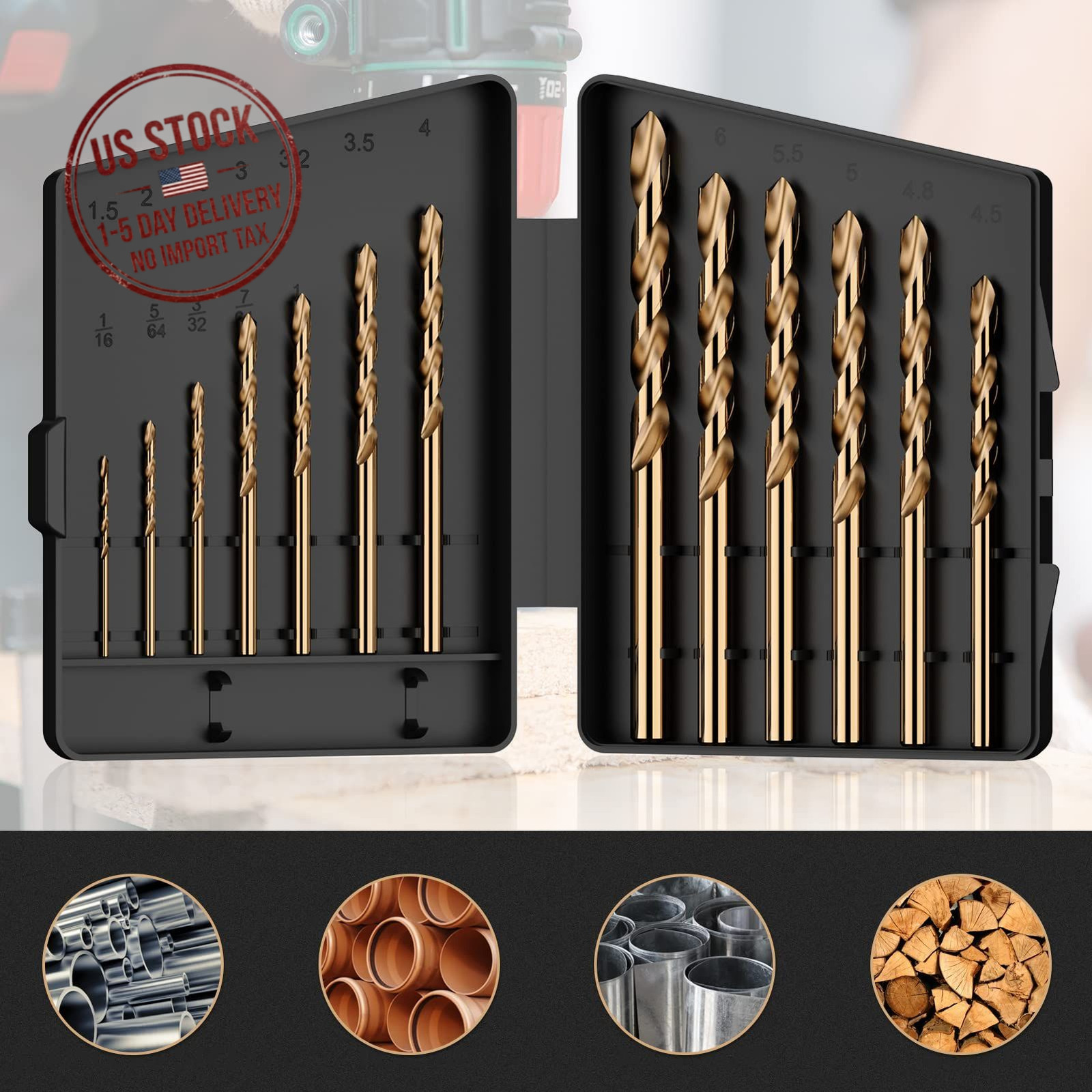 Cobalt Drill Bit Set 13Pcs M35 HSS Jobber Length Drill Bits Metal Wood 1/16-1/4