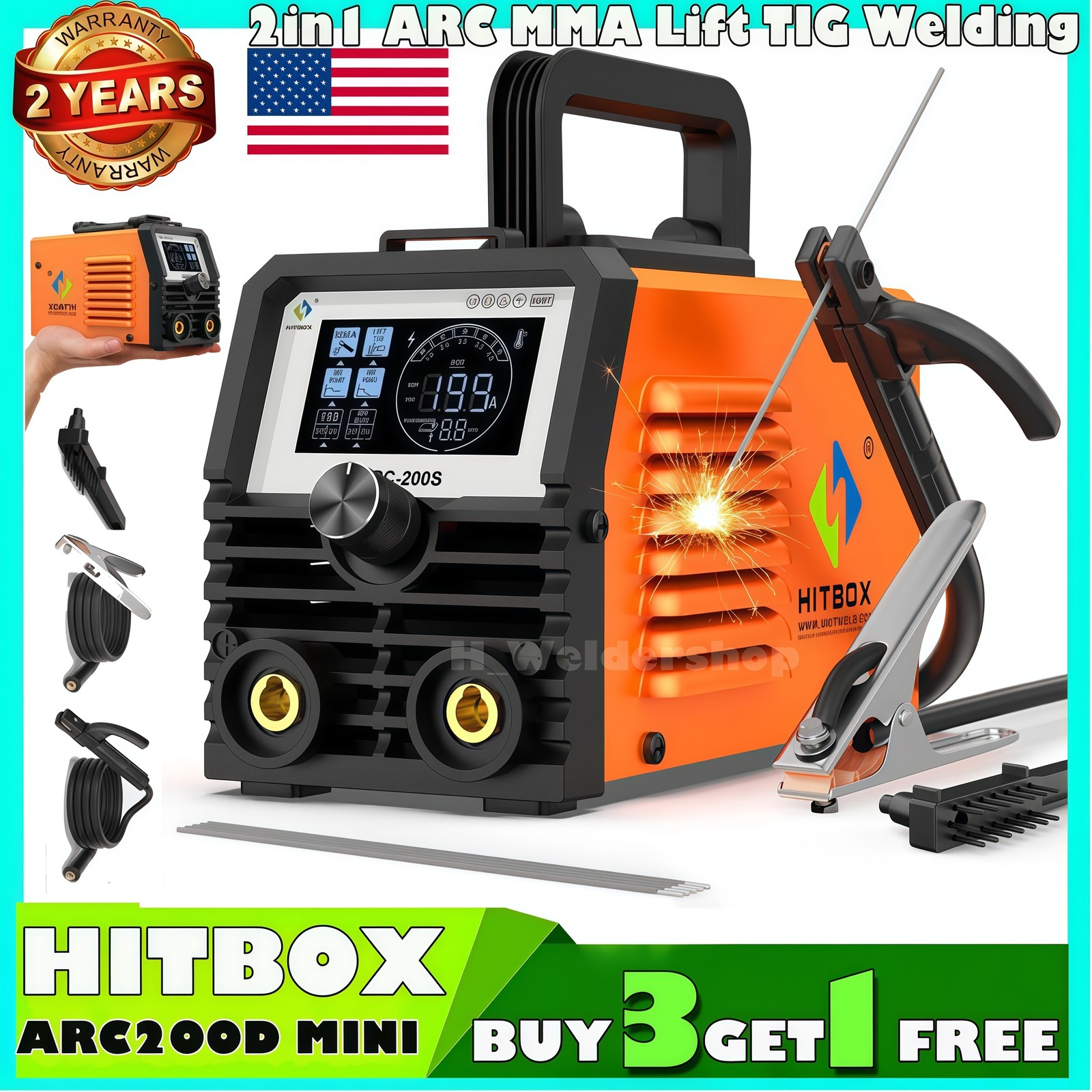 HITBOX 200A Stick Welder 110V ARC MMA Lift TIG 2-in-1 Welding Machine DIY/Gift