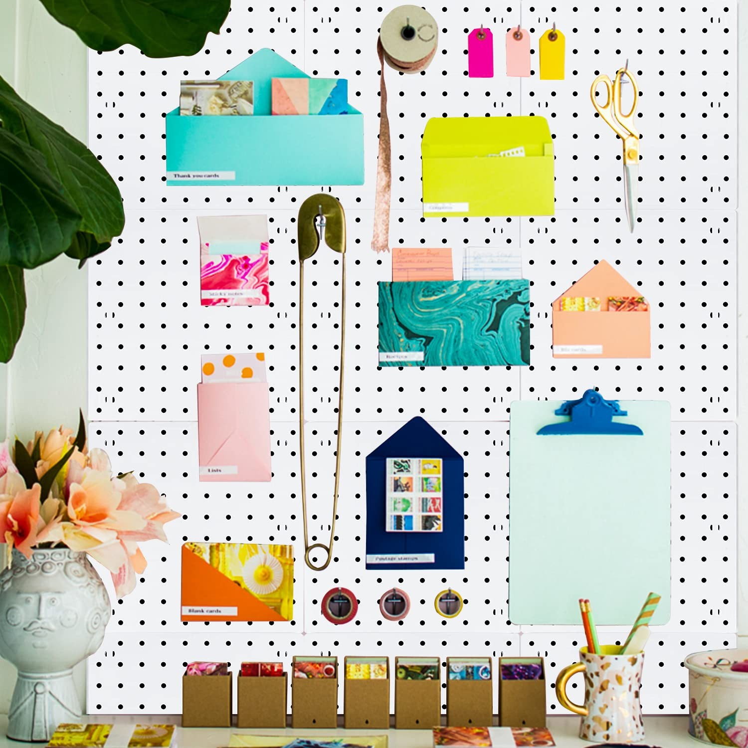 6 PCS White Pegboard Panels, Wall Organizer, Mount Display, Craft Room, Storage