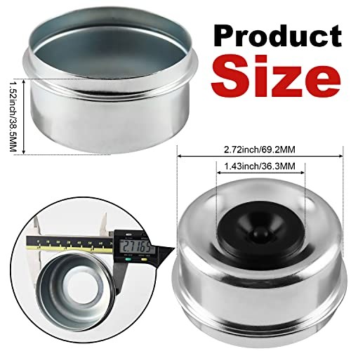 4pk Trailer Axle Dust Cap 2.72″ for 7000-8000lbs Axles w/ Rubber Plugs