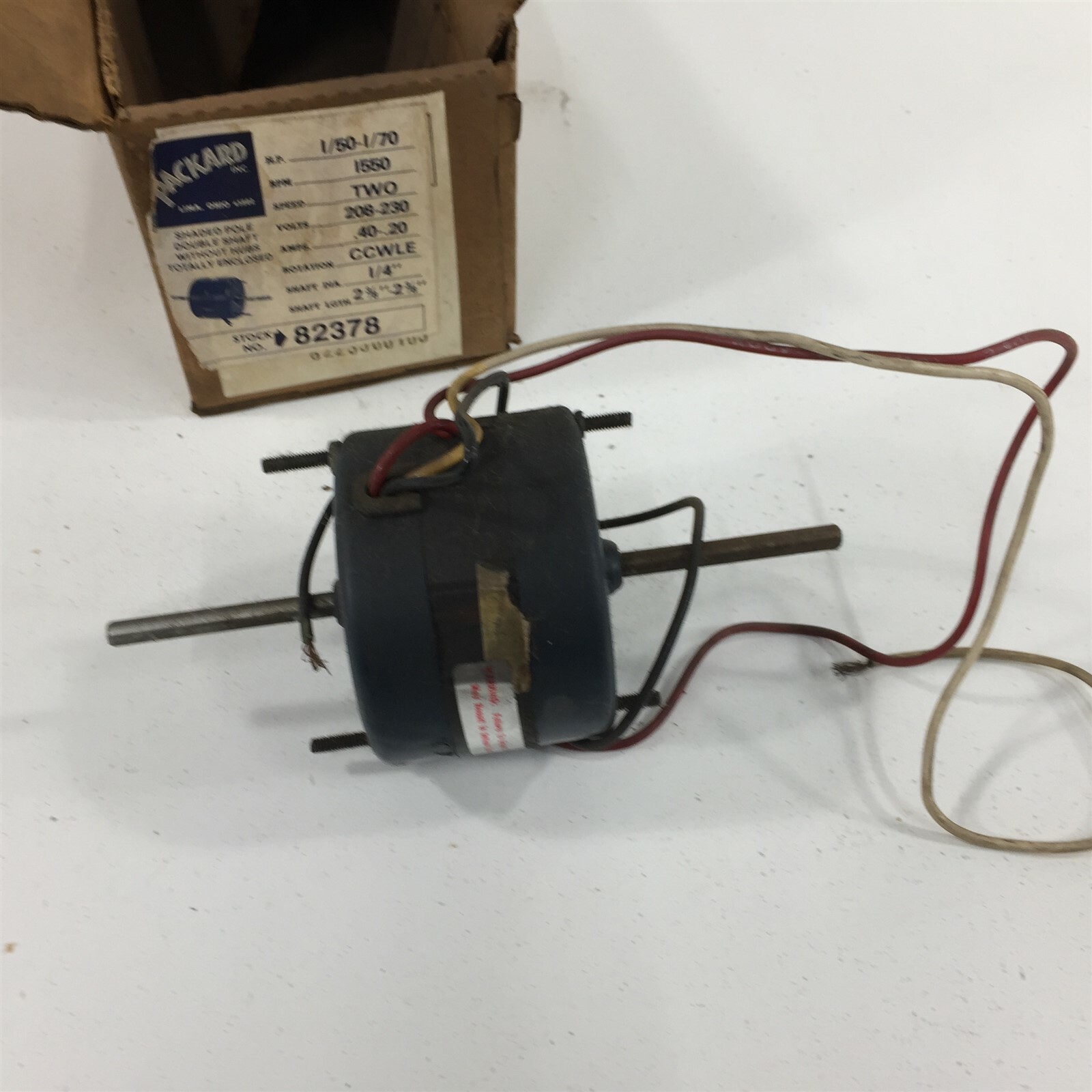Packard Motor 82378 1/50-1/70HP 1550RPM 208-230V .4-.2A CCWLE 1/4″ Shaft