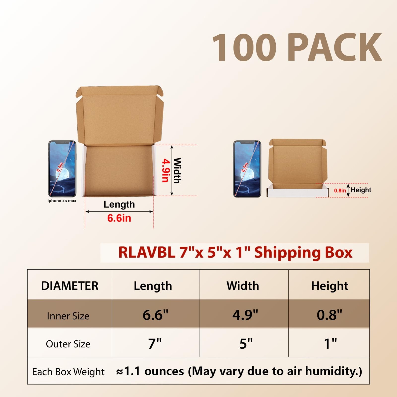 100 Pack 7X5X1 Small Shipping Boxes White Corrugated Cardboard Mailer Box