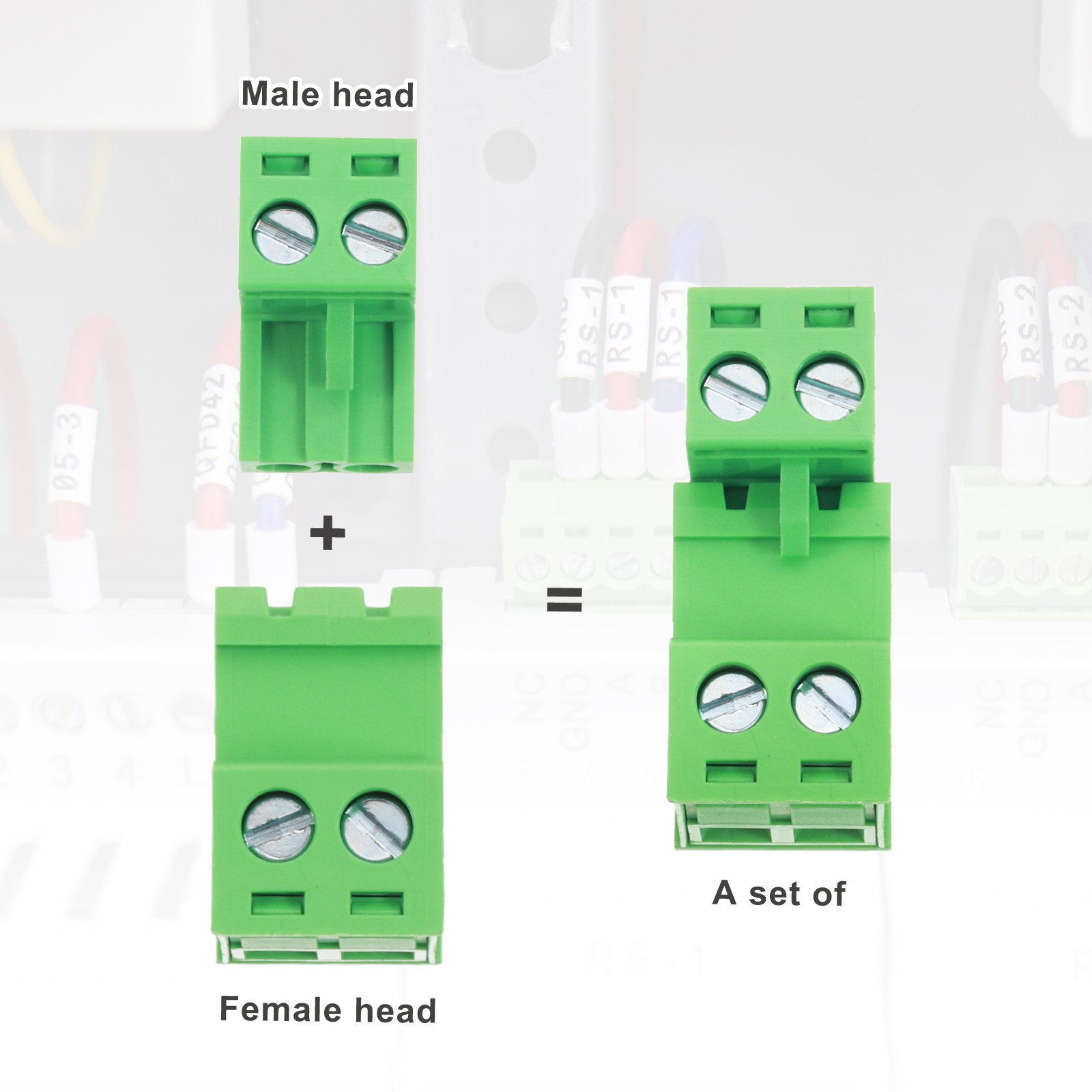 8 Set 2 Pin 5mm 0.2 Inch Pitch PCB Mount Screw Terminal Male Female, Green