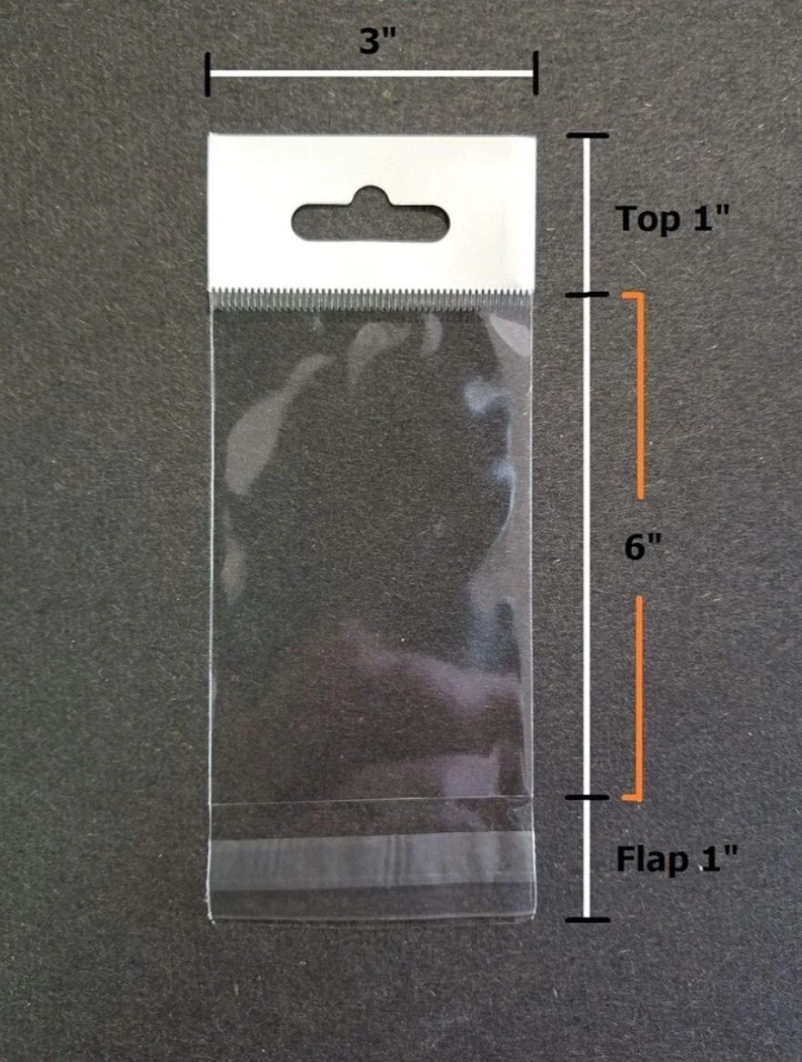 3×6 Hang TOP Clear Resealable Bags w/Hanging Header,Pack of 100, 3 In Bundle