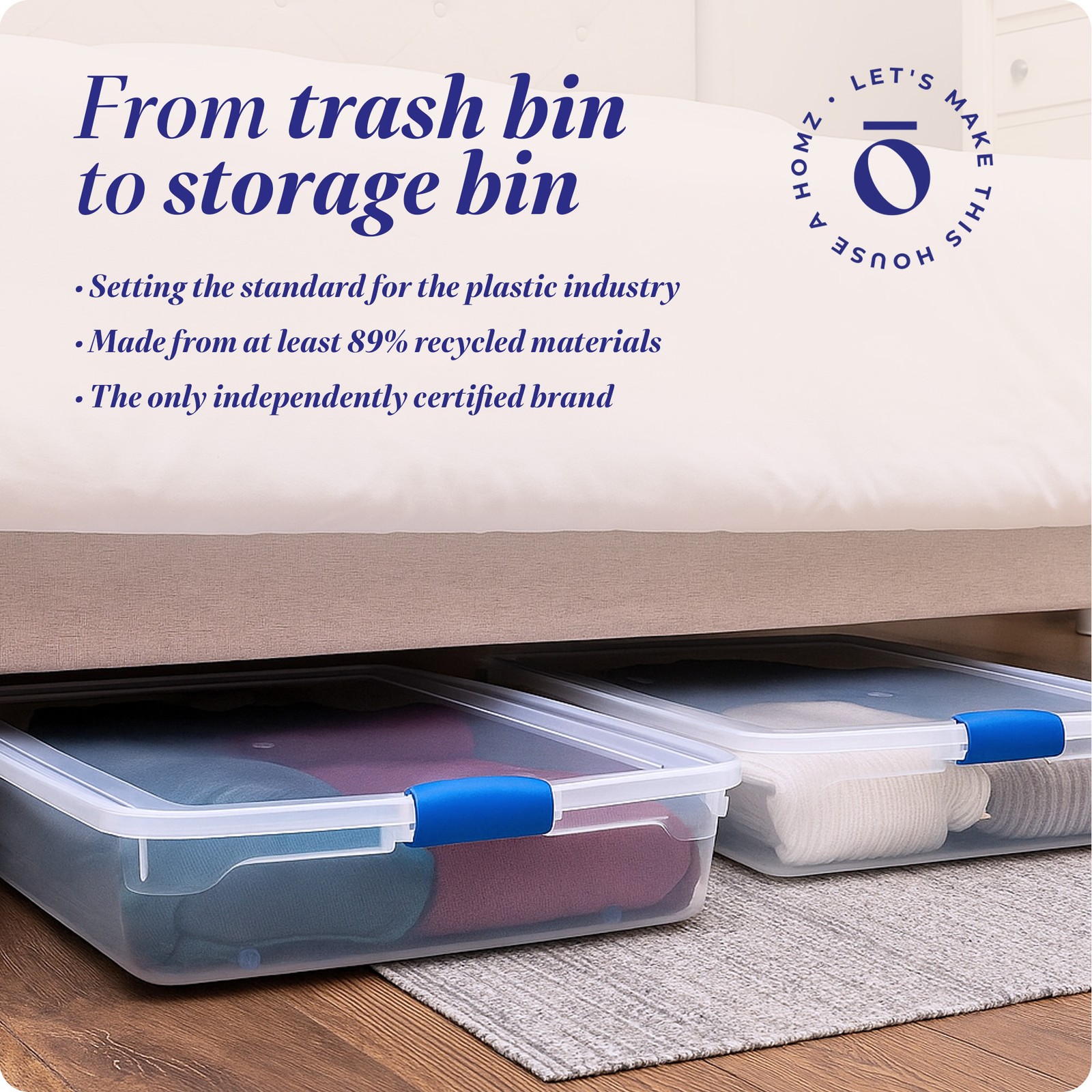 HOMZ 56-Quart Underbed Storage Container with Lid and Wheels, 2 Pack