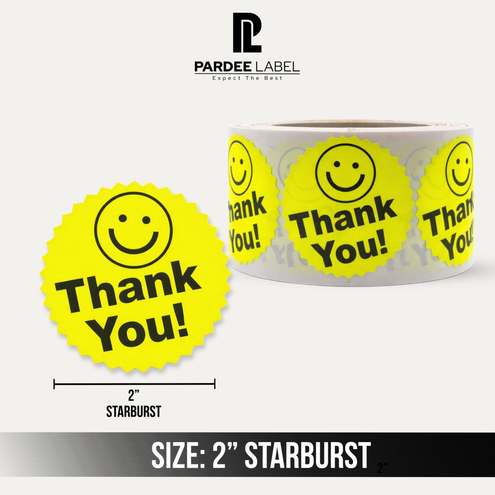Thank You Stickers Neon Yellow 2” Starburst 250 Labels Per Roll | PardeeLabel