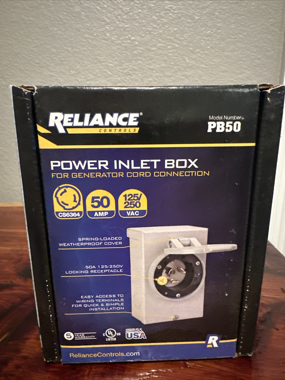 Reliance Controls PB50 50-Amp, 3-Prong Power Inlet Box Generator Cord Connection