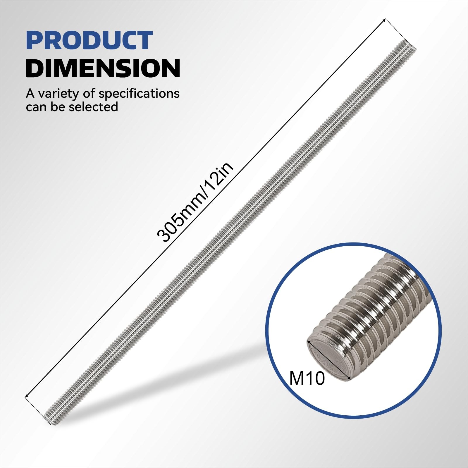 8 Pcs 304 Stainless Steel M10 Fully Threaded Rod12″305mm Long Threaded RodRig…
